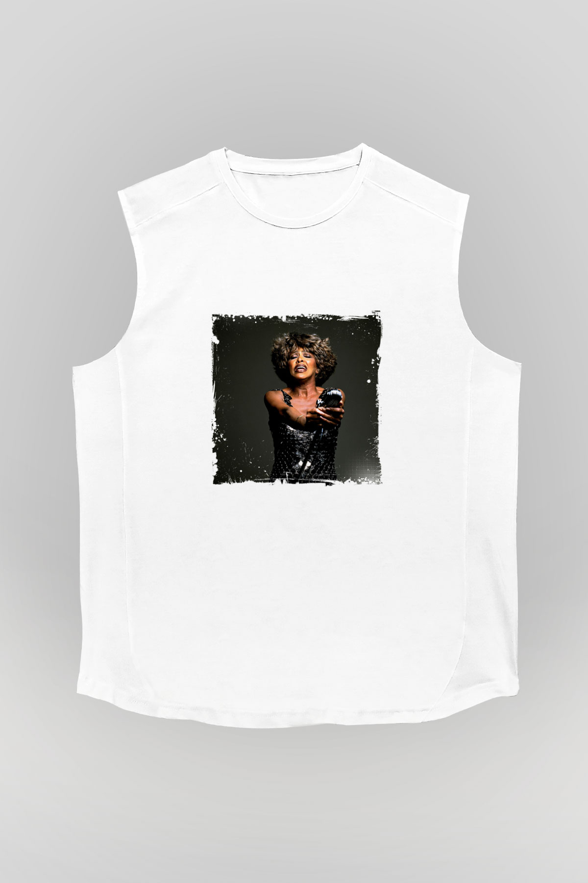 Tine Turner Baskılı Unisex Beyaz Kolsuz Tişört