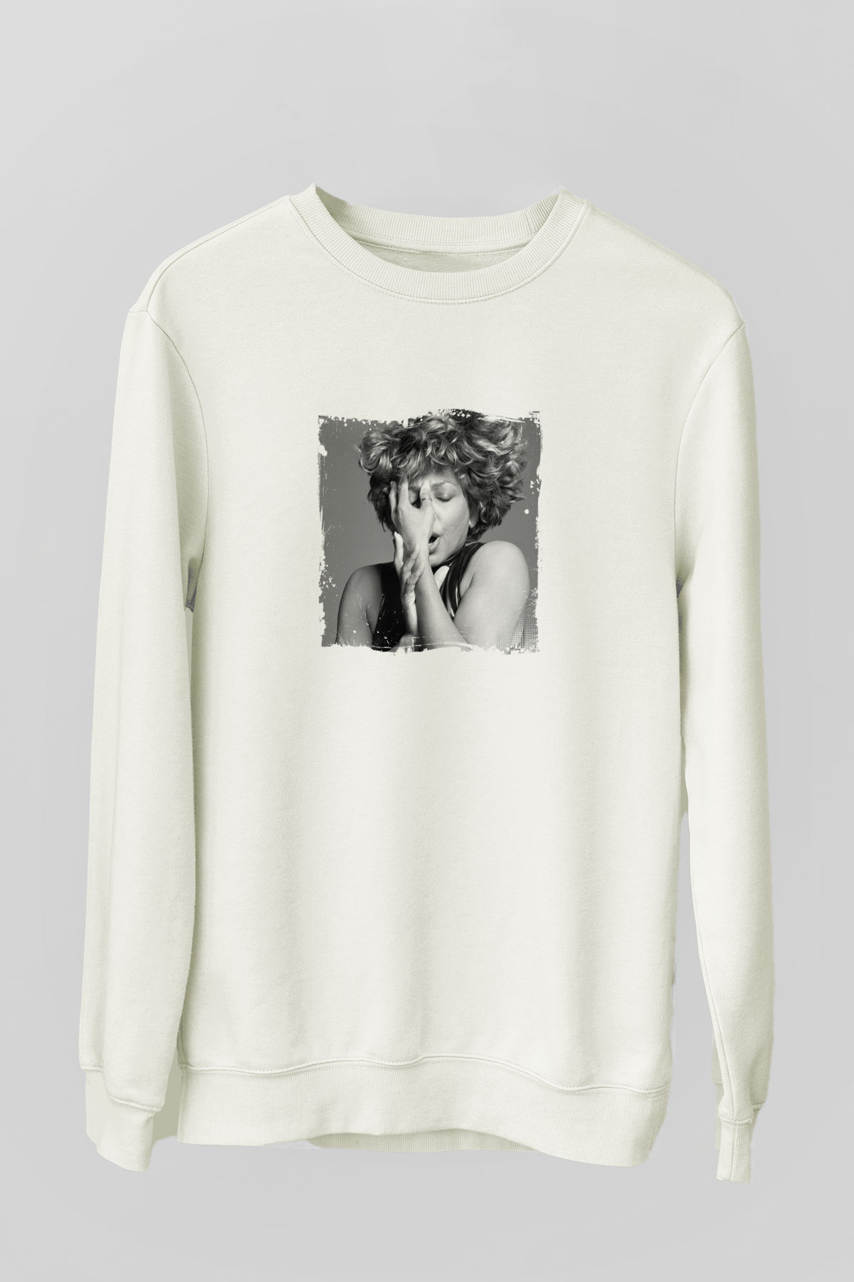 Tine Turner Baskılı Unisex Beyaz Sweatshirt