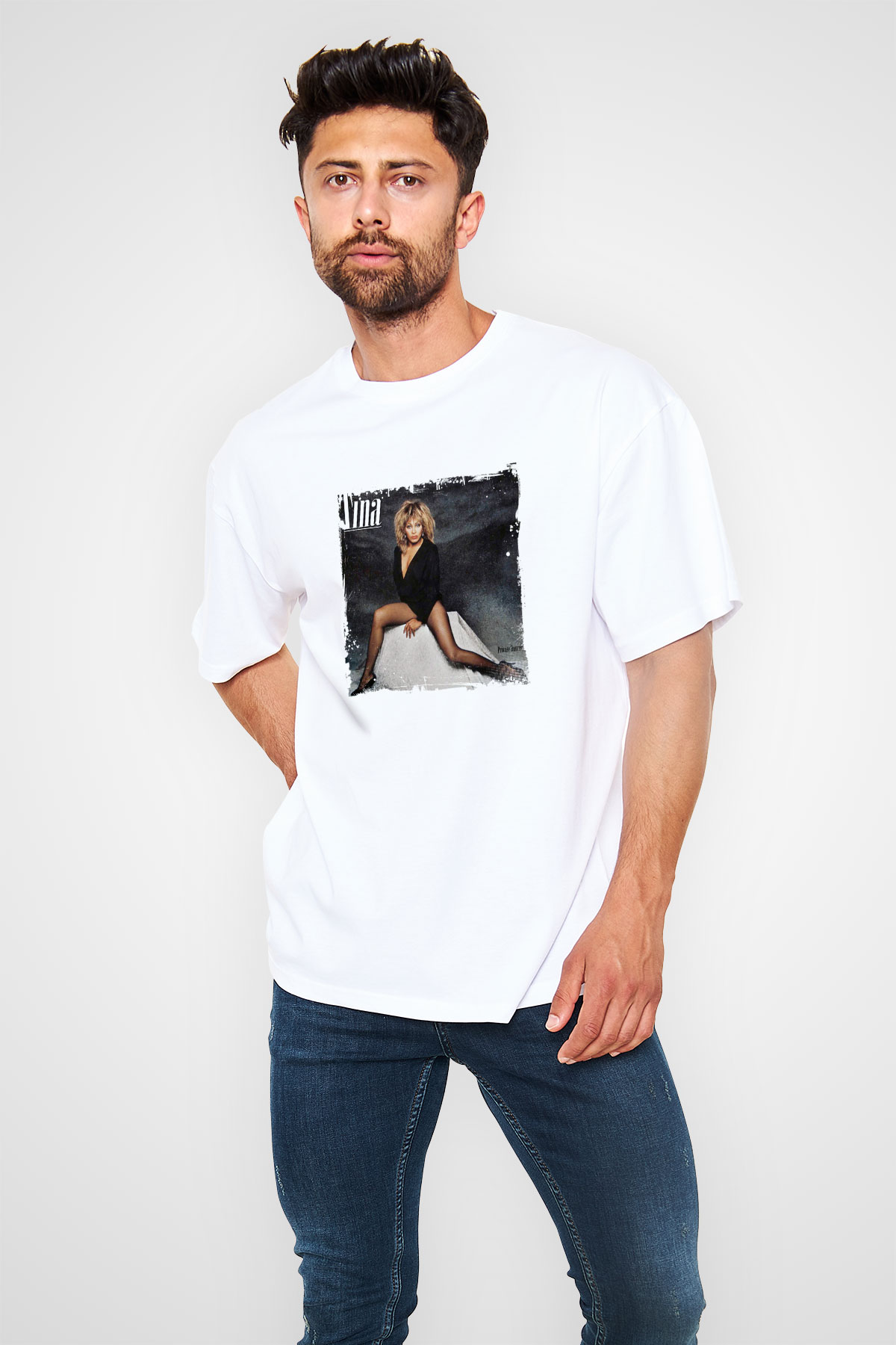 Tine Turner Baskılı Unisex Beyaz Tişört