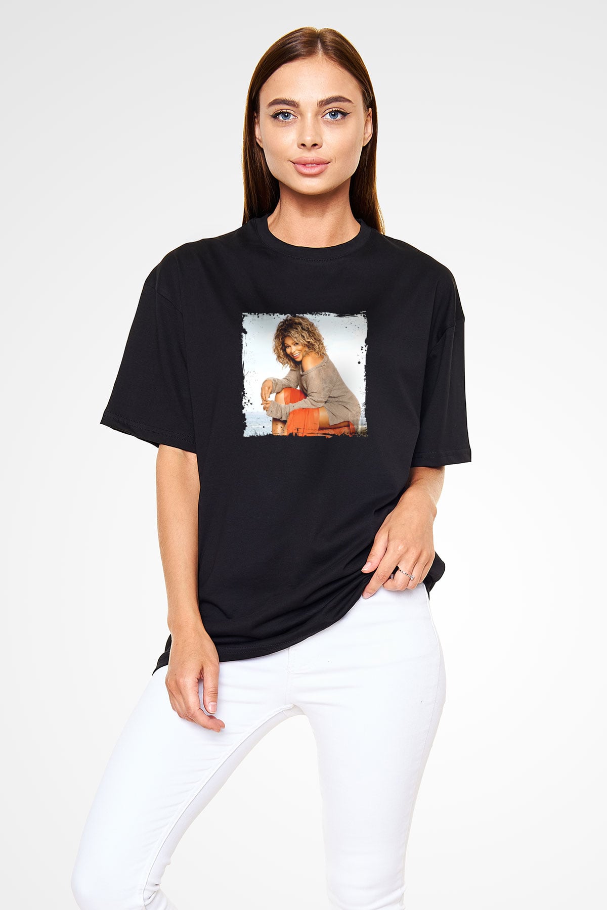 Tine Turner Baskılı Unisex Oversize Siyah Tişört