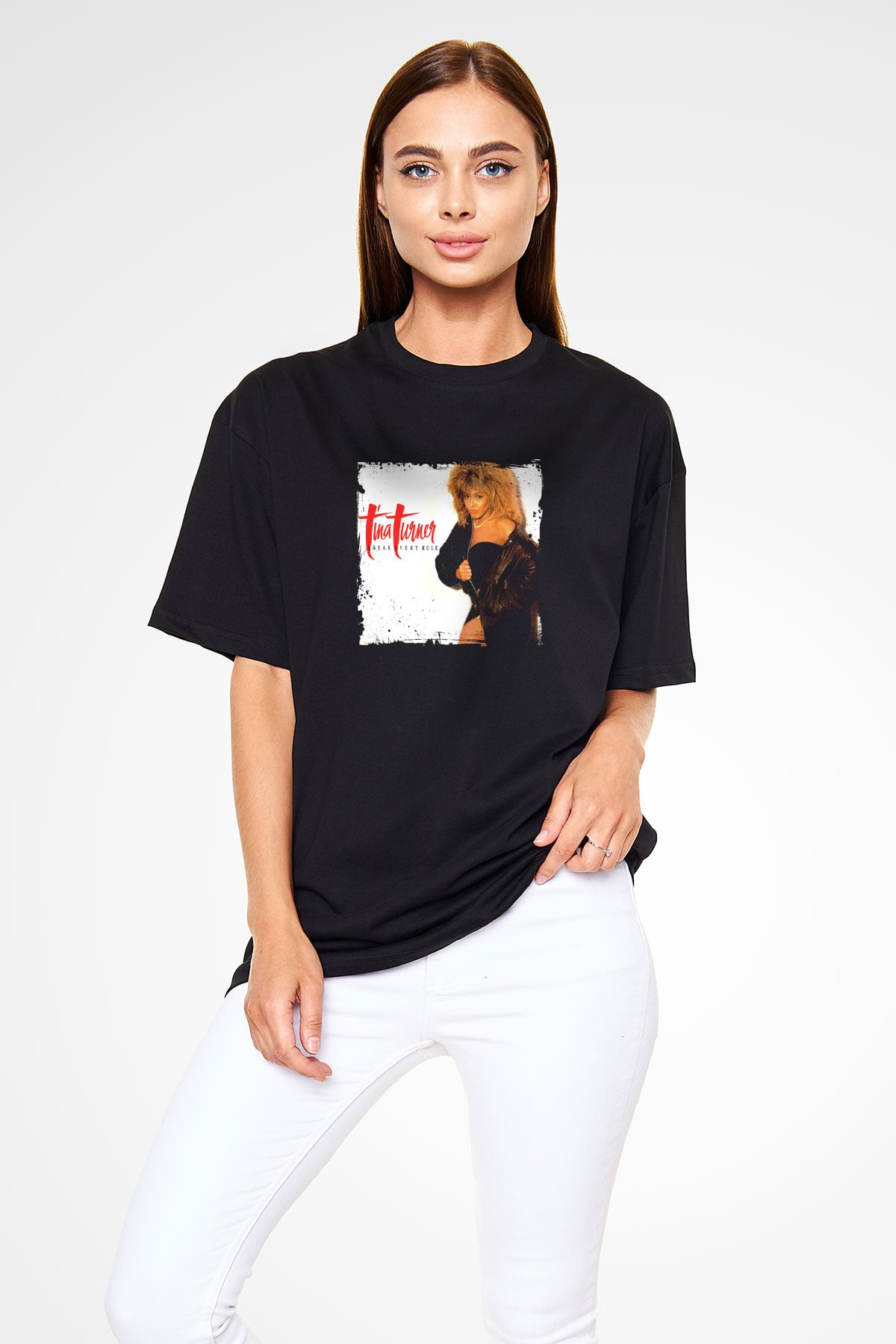 Tine Turner Baskılı Unisex Oversize Siyah Tişört