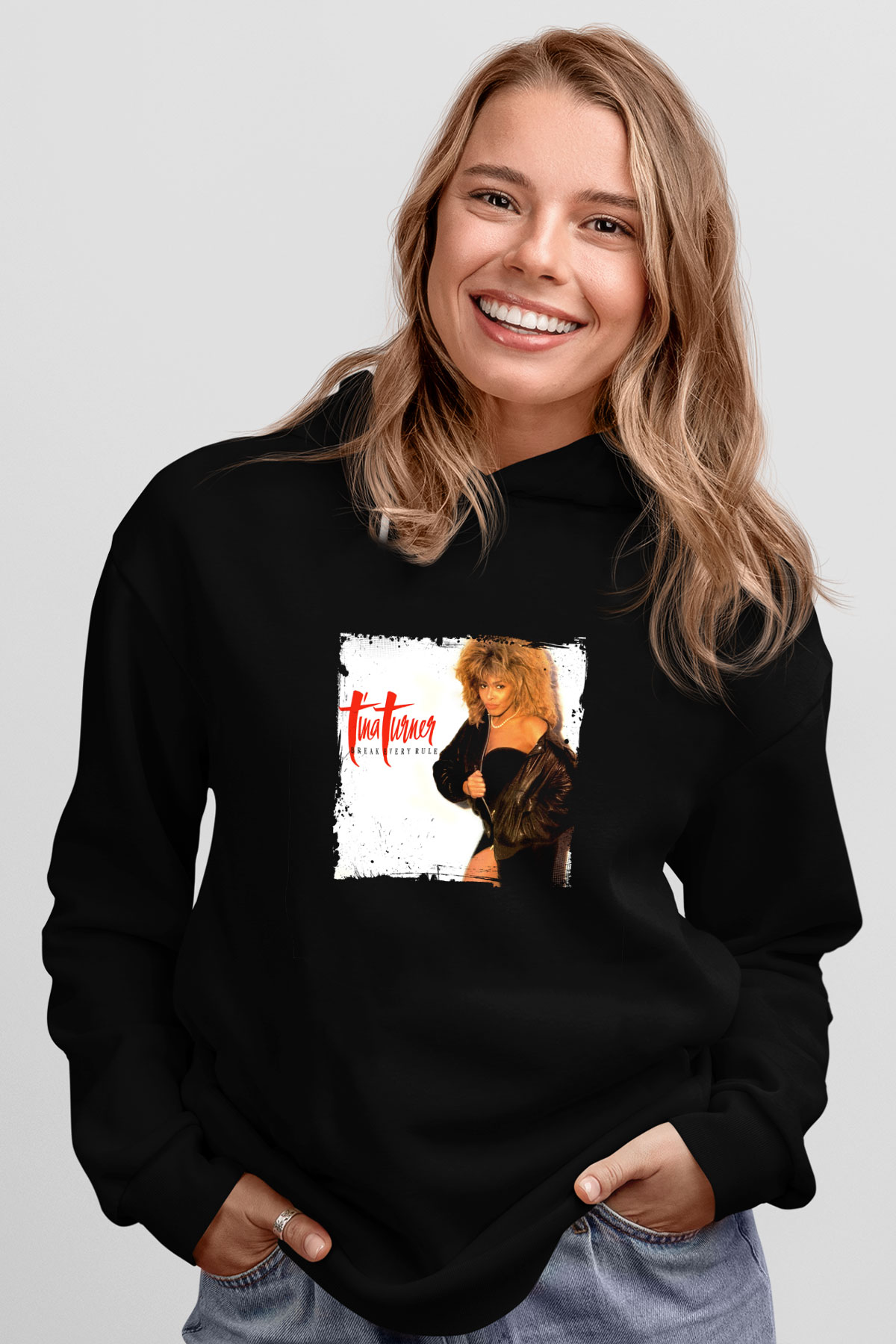 Tine Turner Baskılı Unisex Siyah Hoodie