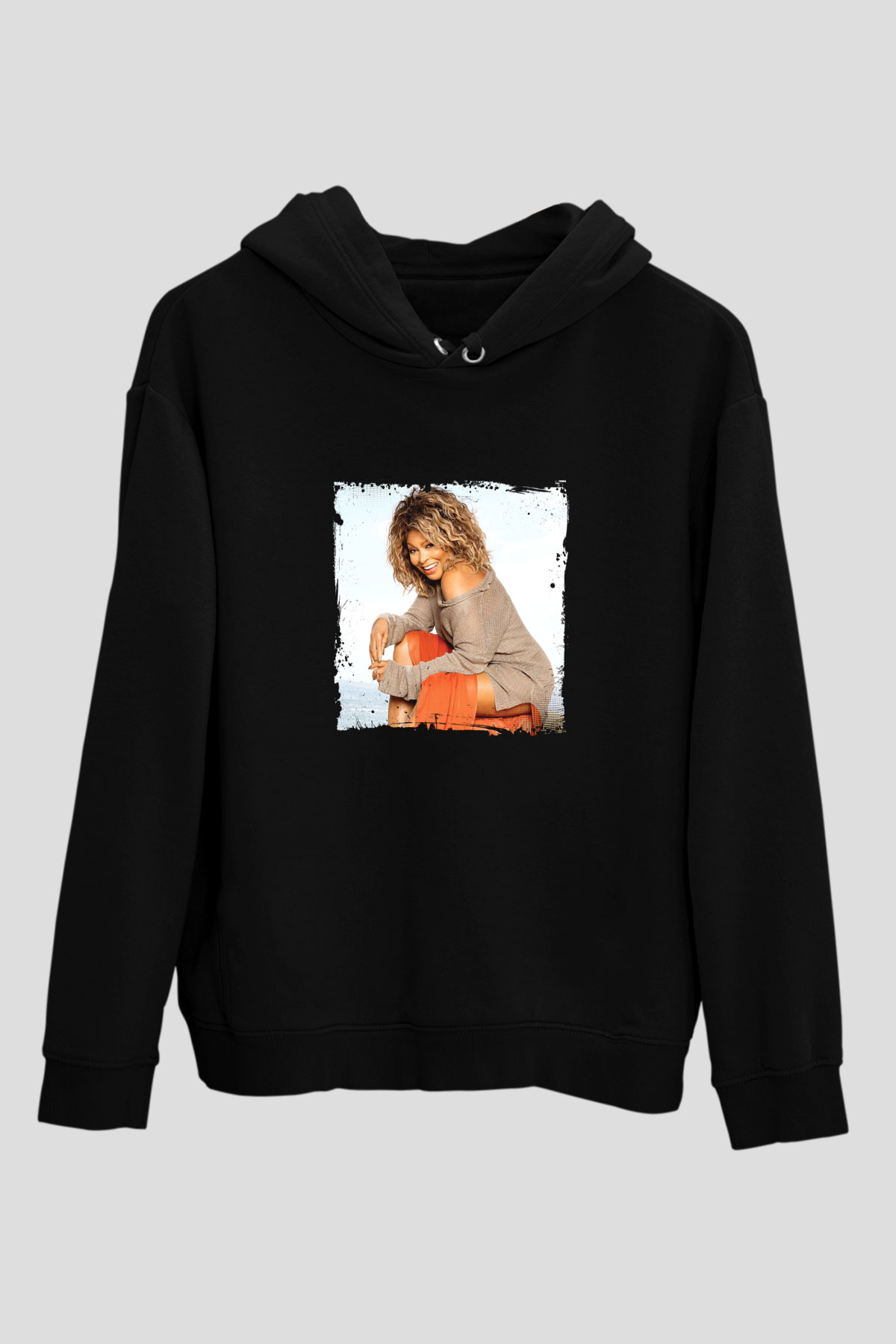Tine Turner Baskılı Unisex Siyah Hoodie