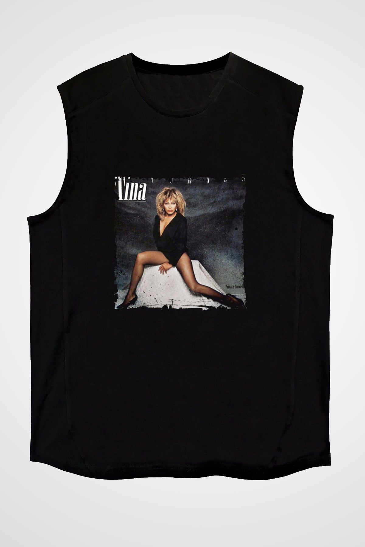 Tine Turner Baskılı Unisex Siyah Kolsuz Tişört