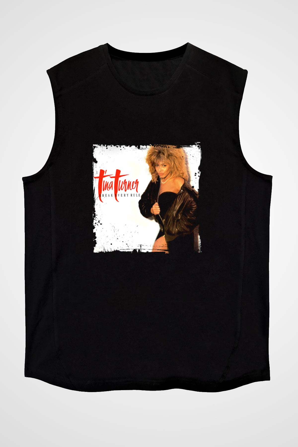 Tine Turner Baskılı Unisex Siyah Kolsuz Tişört