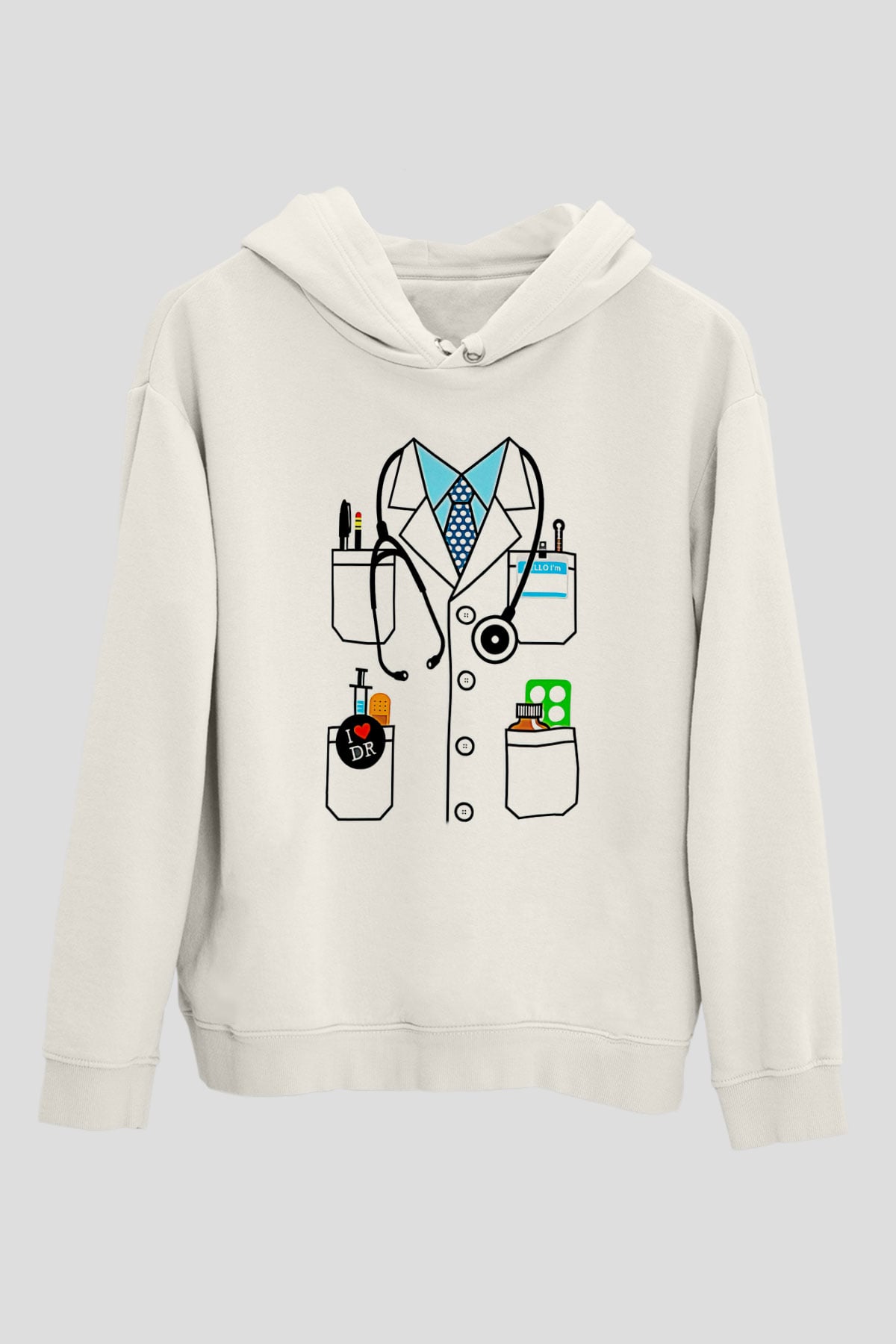 Tıp Bayramı Baskılı Beyaz Unisex Kapüşonlu Sweatshirt