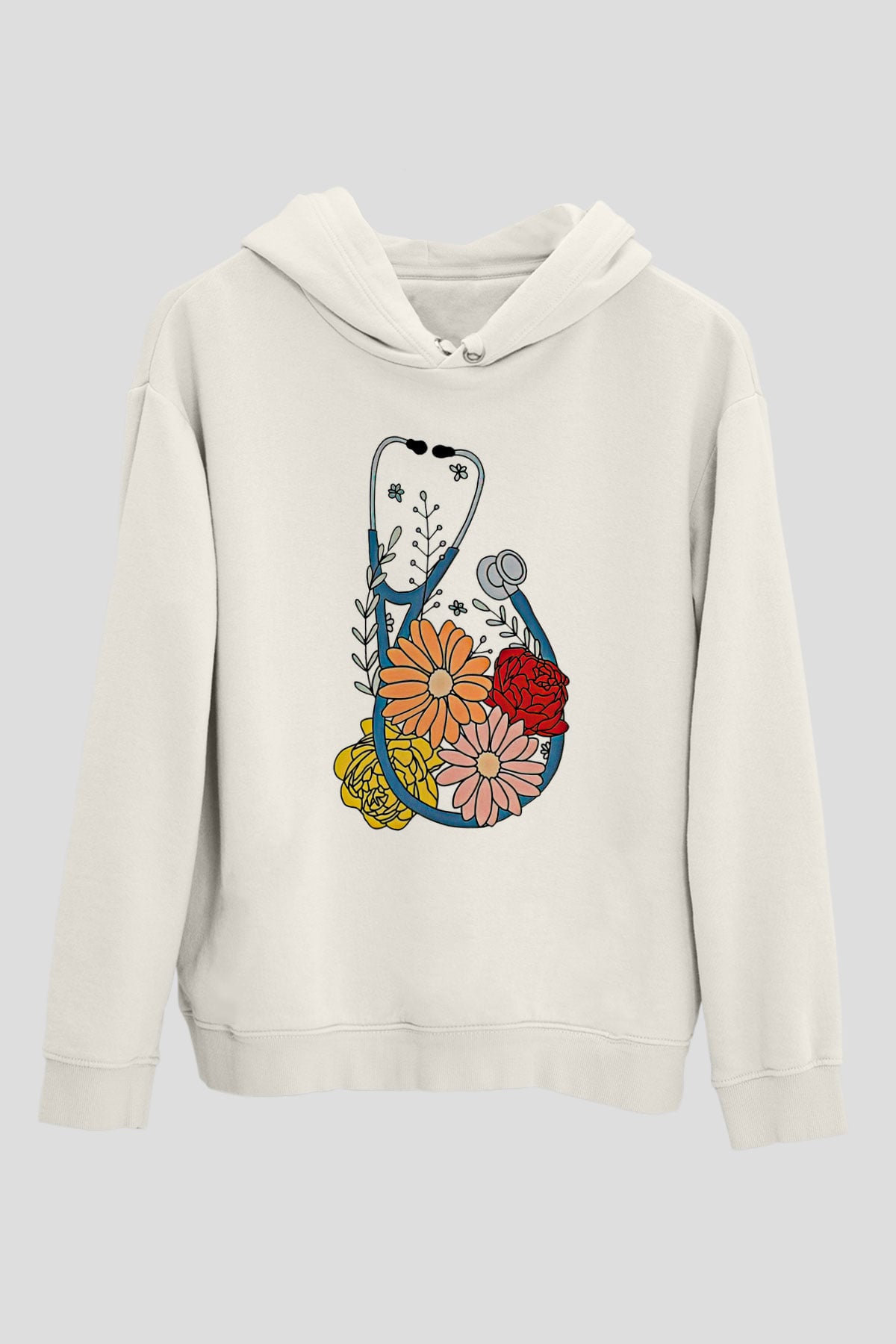 Tıp Bayramı Baskılı Beyaz Unisex Kapüşonlu Sweatshirt