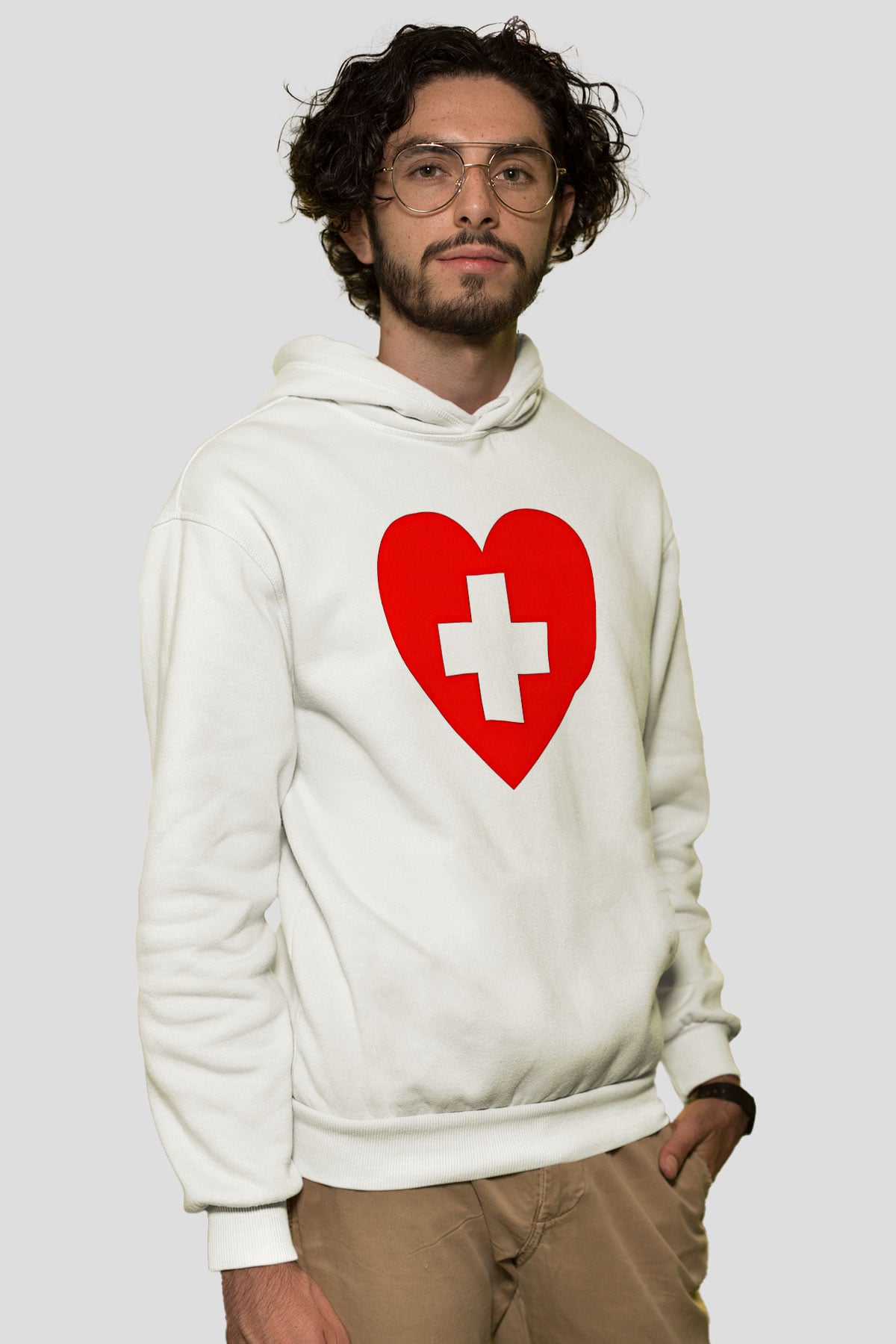 Tıp Bayramı Baskılı Beyaz Unisex Kapüşonlu Sweatshirt