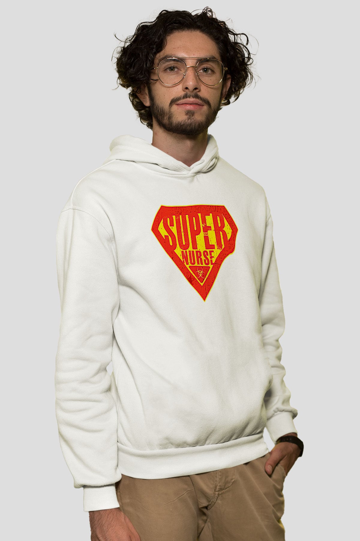 Tıp Bayramı Baskılı Beyaz Unisex Kapüşonlu Sweatshirt