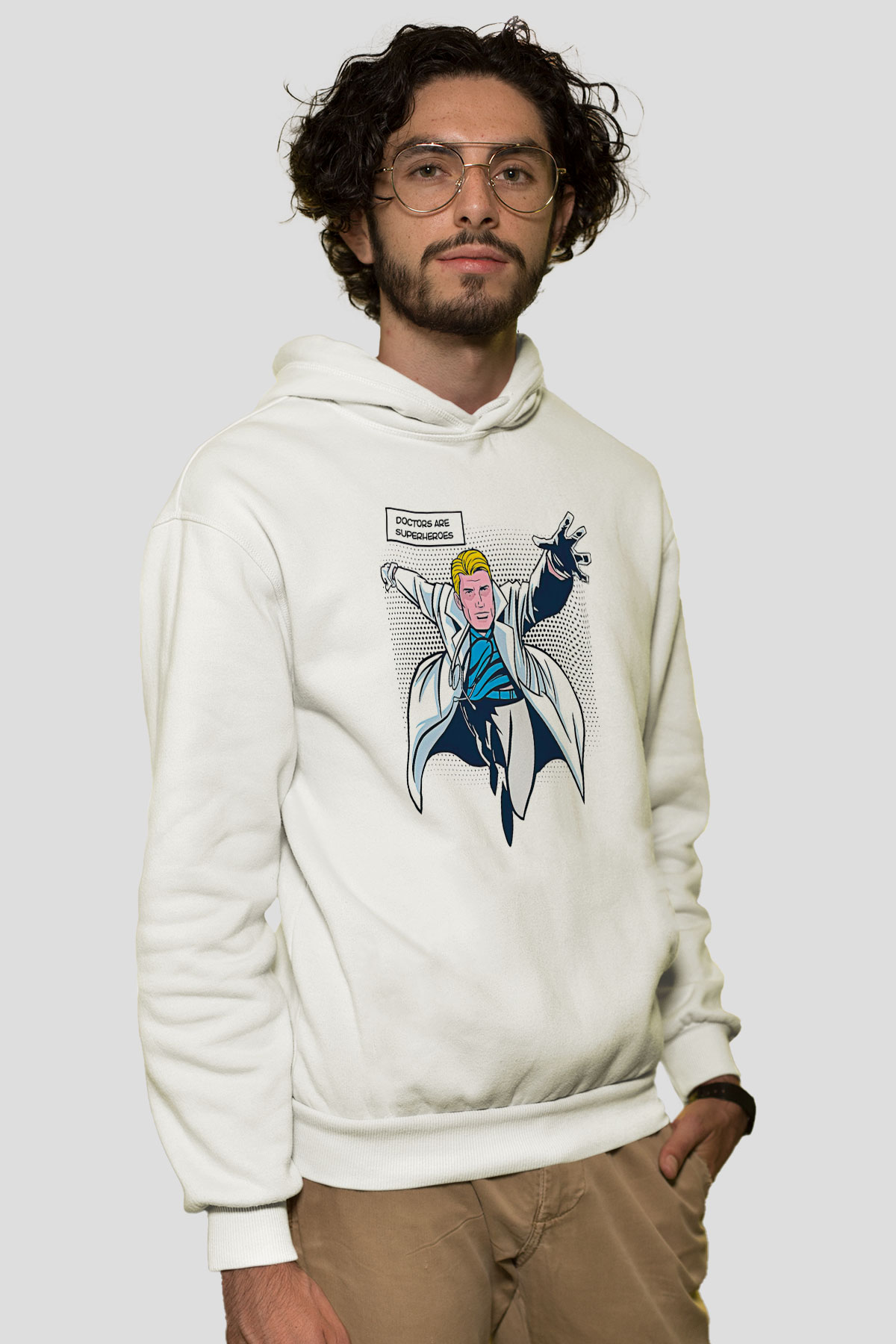 Tıp Bayramı Baskılı Beyaz Unisex Kapüşonlu Sweatshirt