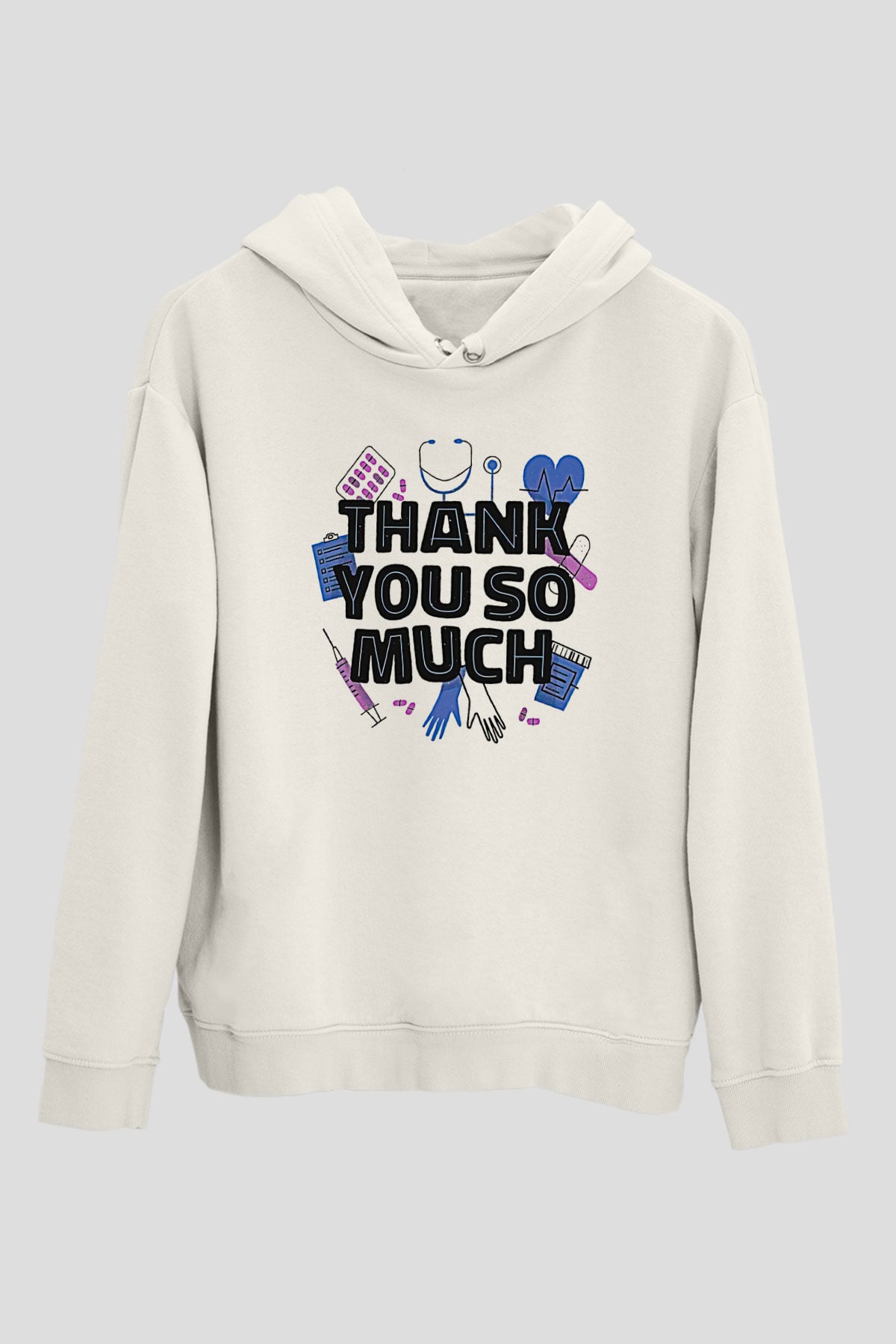 Tıp Bayramı Baskılı Beyaz Unisex Kapüşonlu Sweatshirt