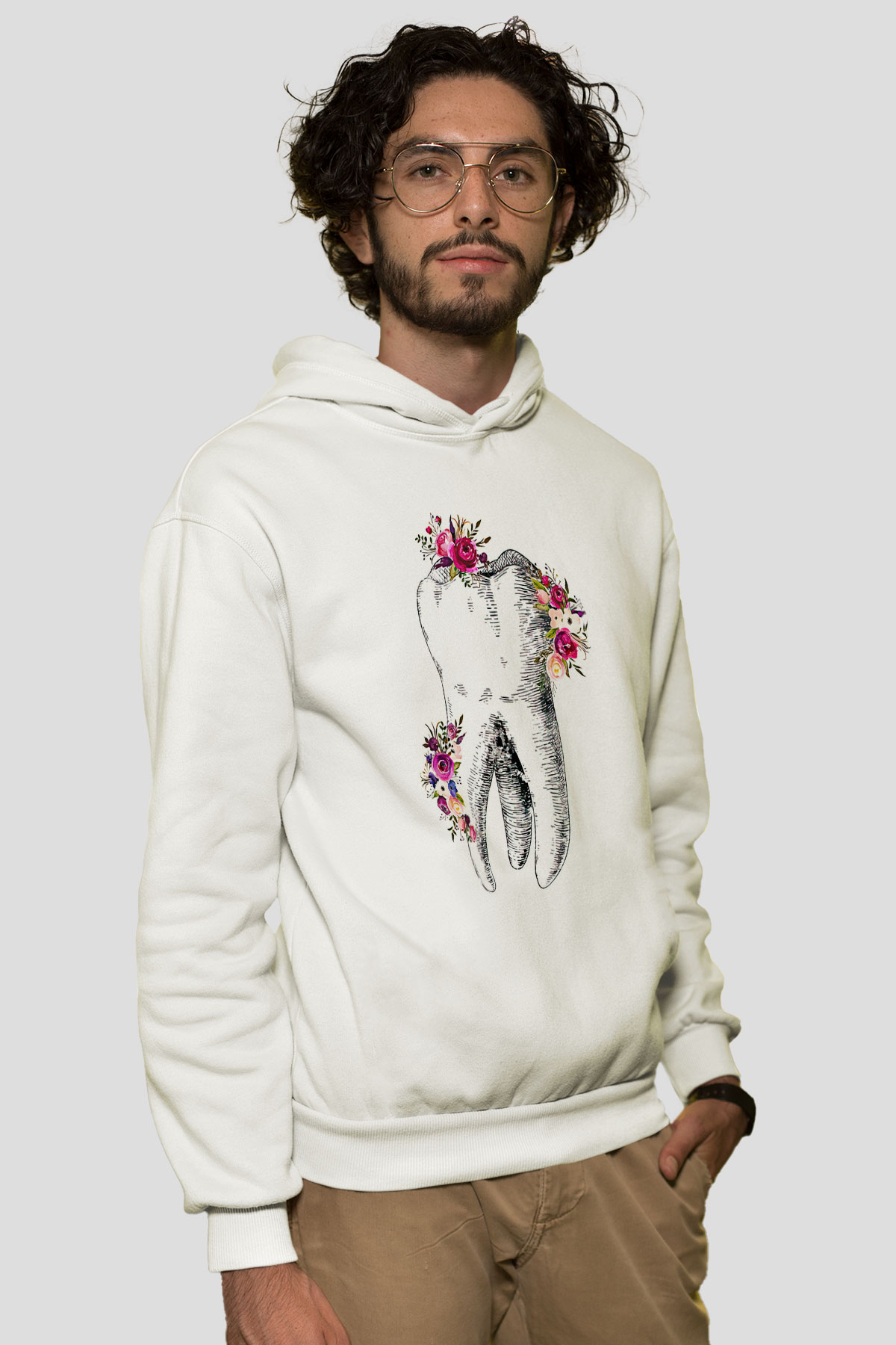 Tıp Bayramı Baskılı Beyaz Unisex Kapüşonlu Sweatshirt