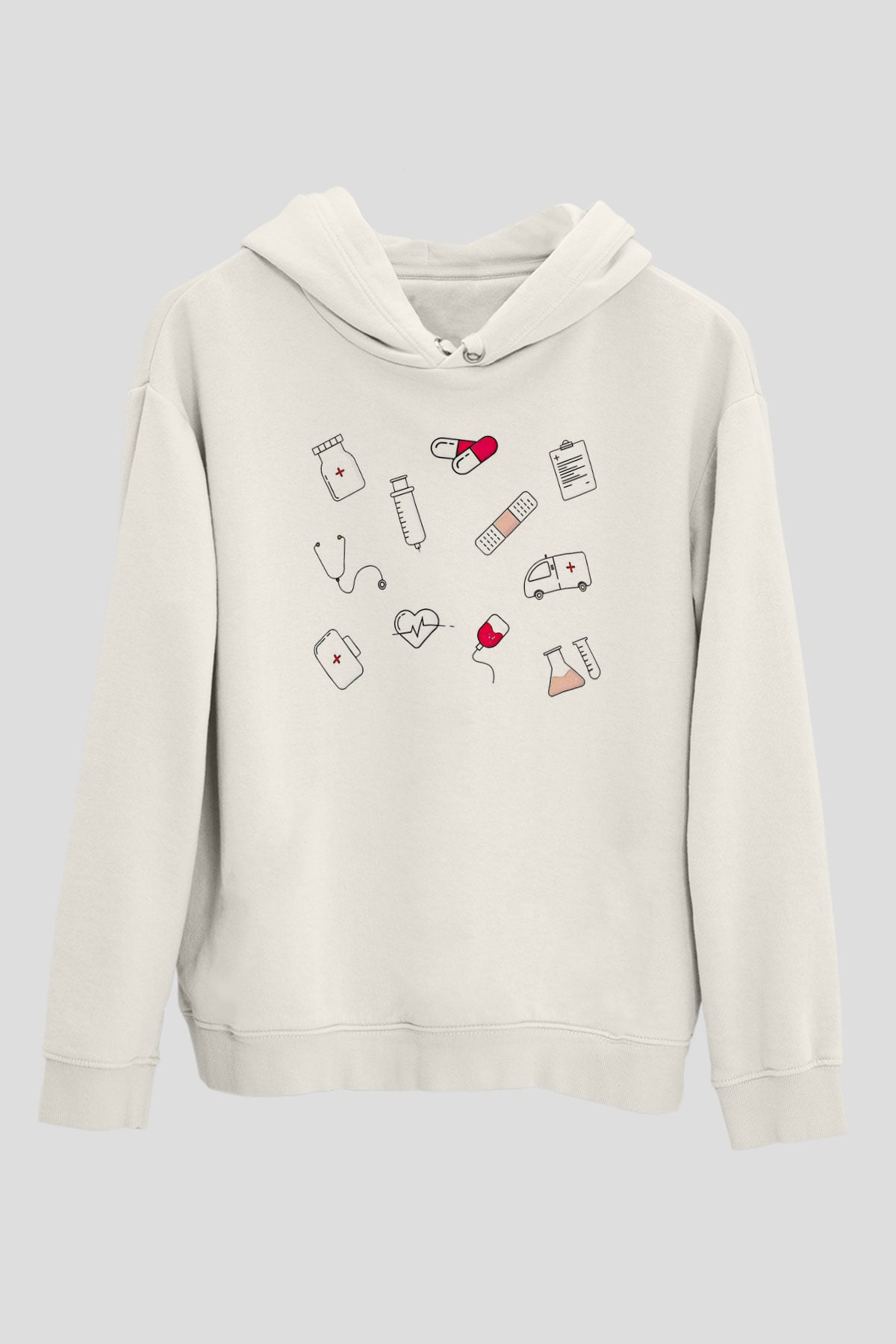 Tıp Bayramı Baskılı Beyaz Unisex Kapüşonlu Sweatshirt