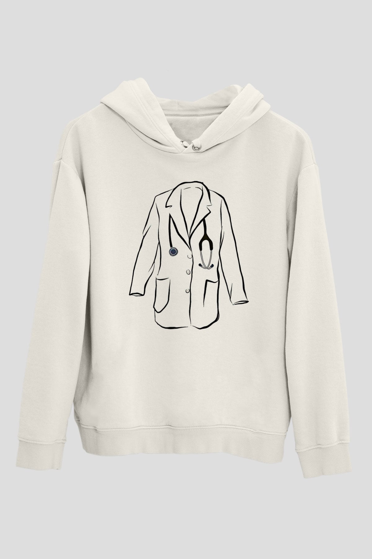 Tıp Bayramı Baskılı Beyaz Unisex Kapüşonlu Sweatshirt