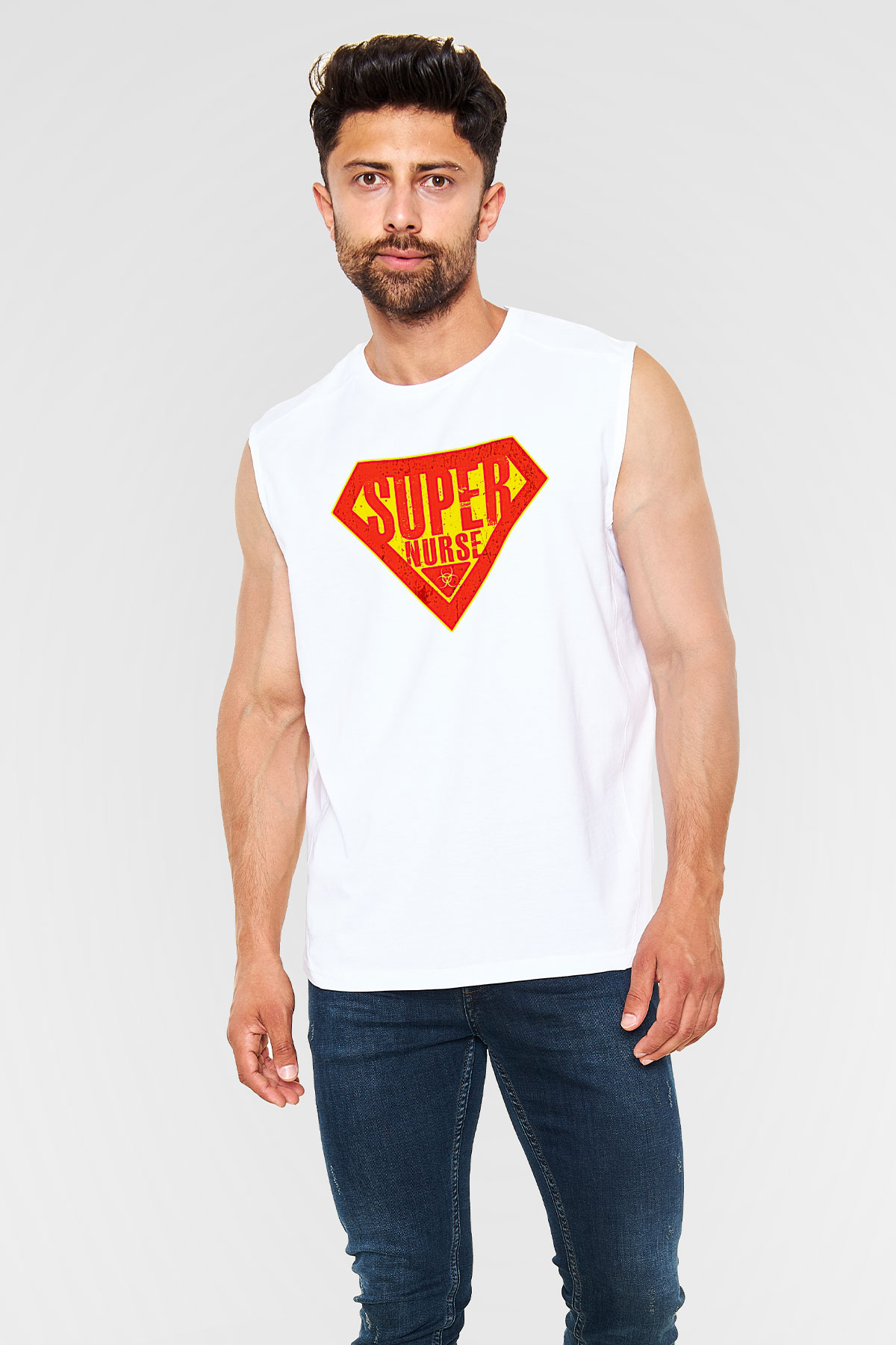 Tıp Bayramı Baskılı Beyaz Unisex Kolsuz Tişört - Tshirt