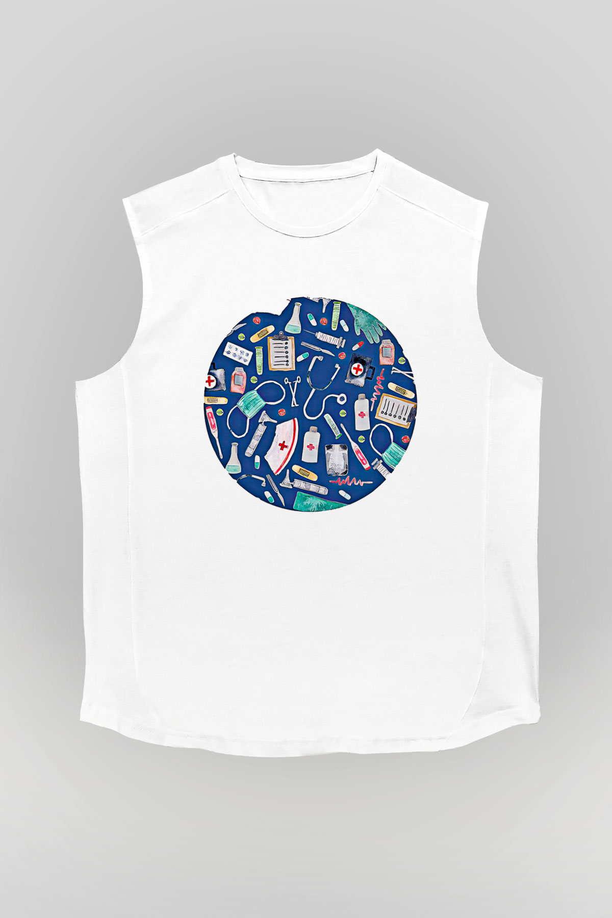 Tıp Bayramı Baskılı Beyaz Unisex Kolsuz Tişört - Tshirt