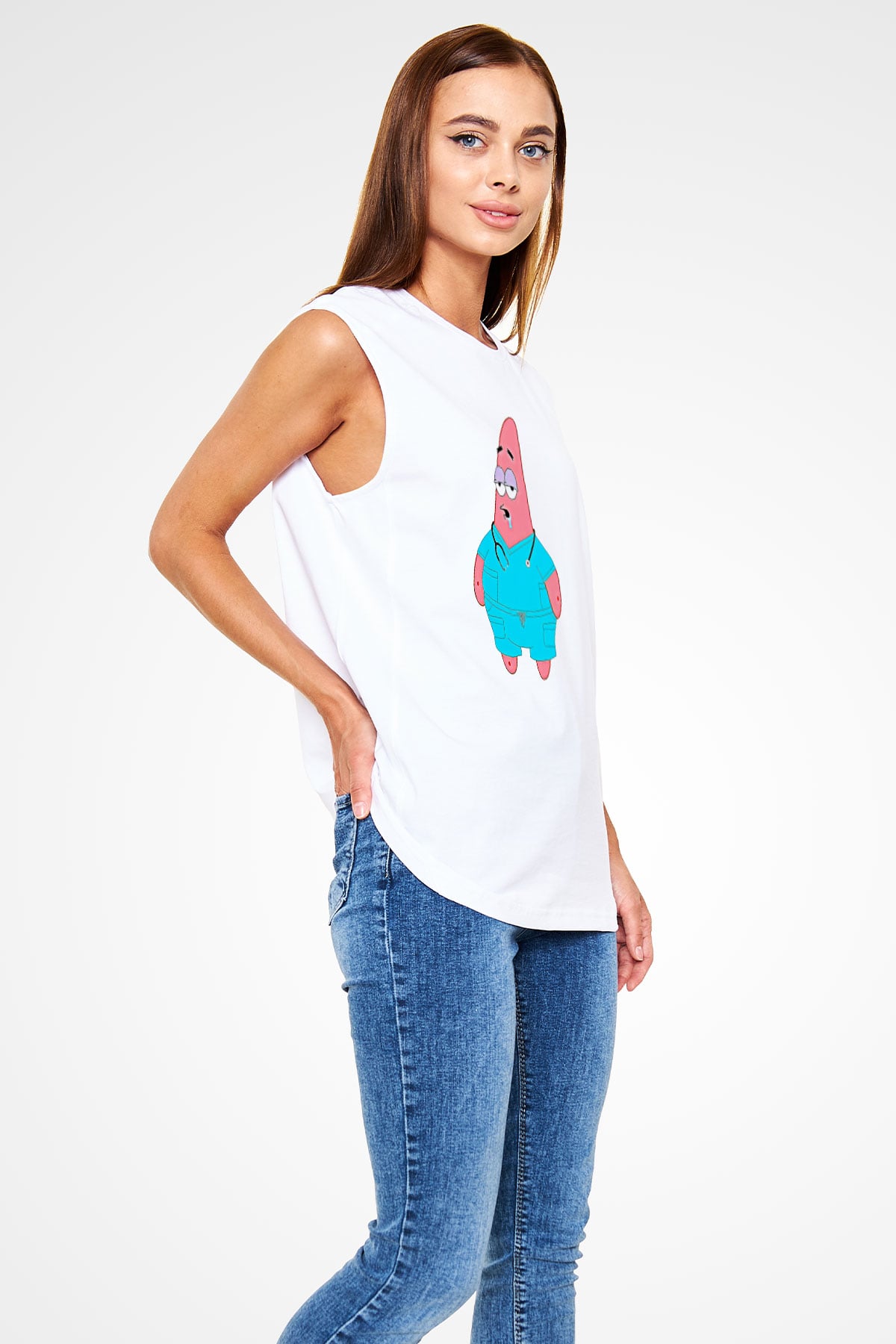 Tıp Bayramı Baskılı Beyaz Unisex Kolsuz Tişört - Tshirt