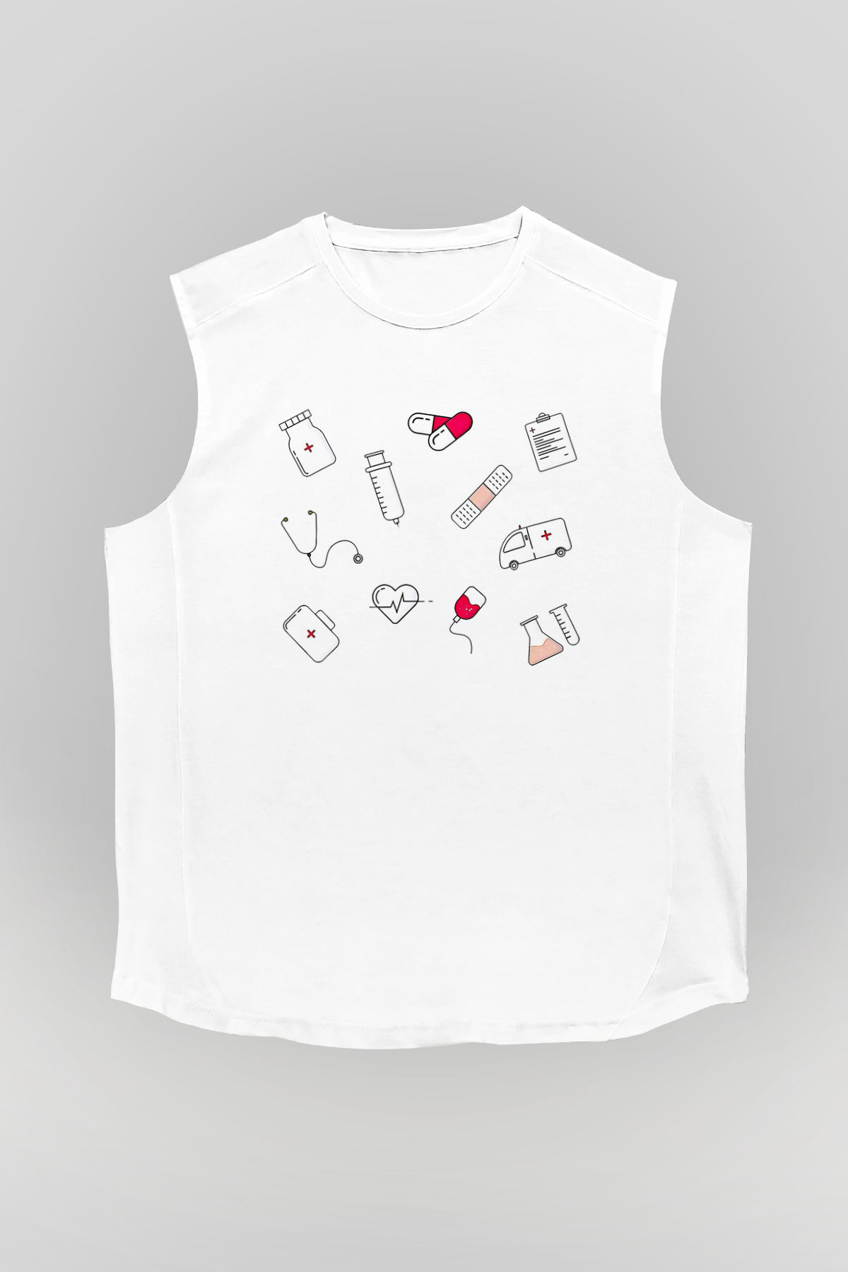 Tıp Bayramı Baskılı Beyaz Unisex Kolsuz Tişört - Tshirt