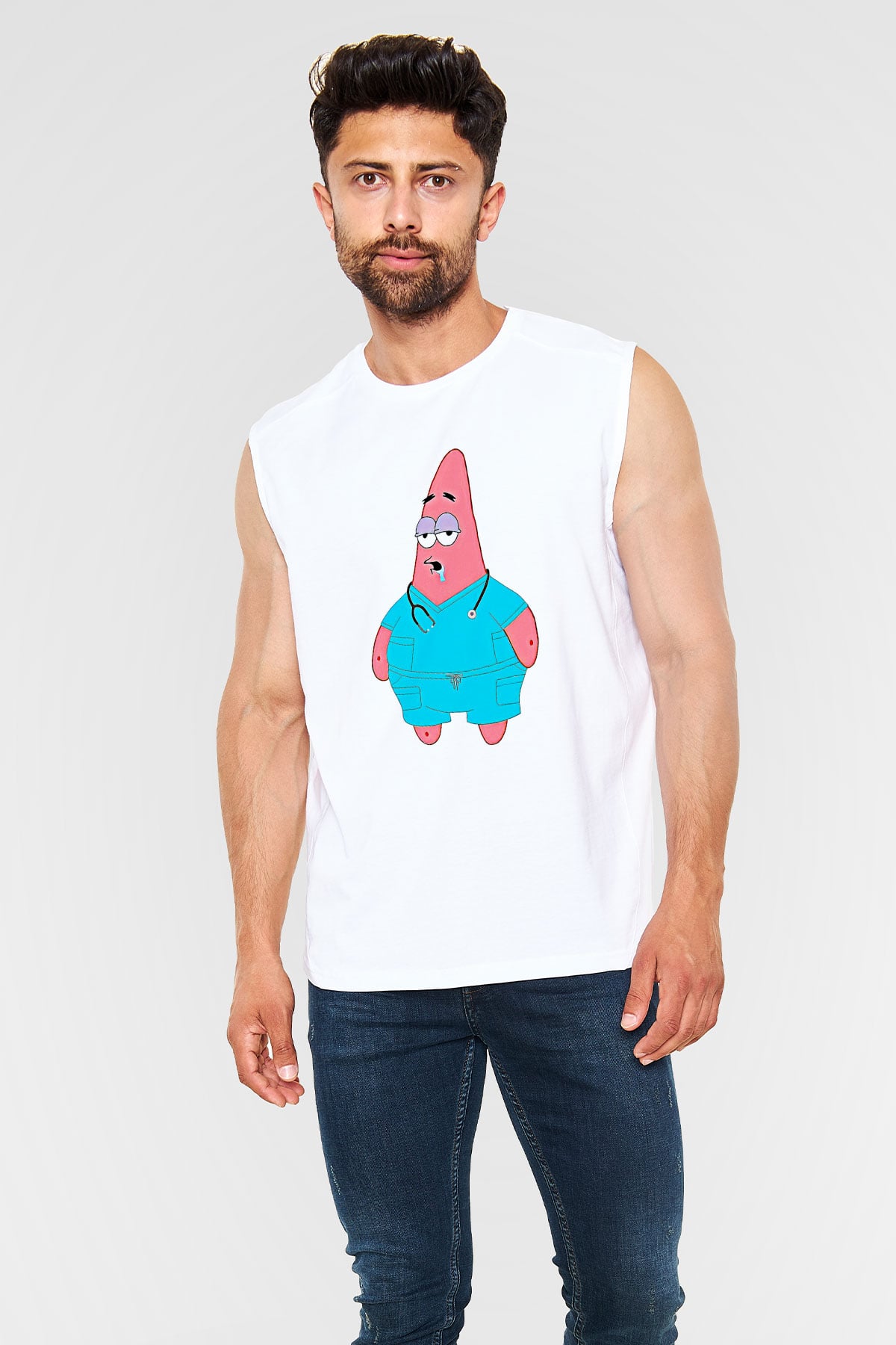 Tıp Bayramı Baskılı Beyaz Unisex Kolsuz Tişört - Tshirt