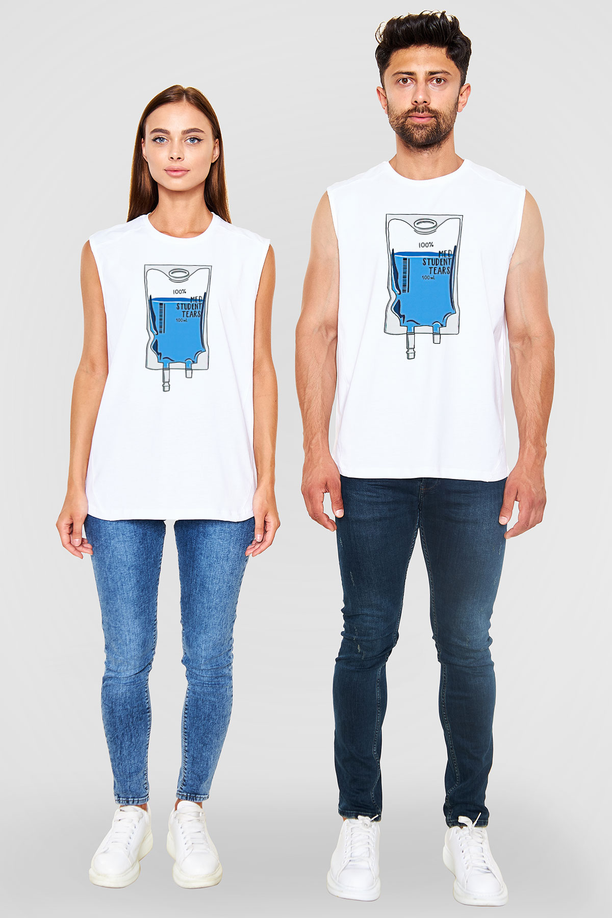 Tıp Bayramı Baskılı Beyaz Unisex Kolsuz Tişört - Tshirt