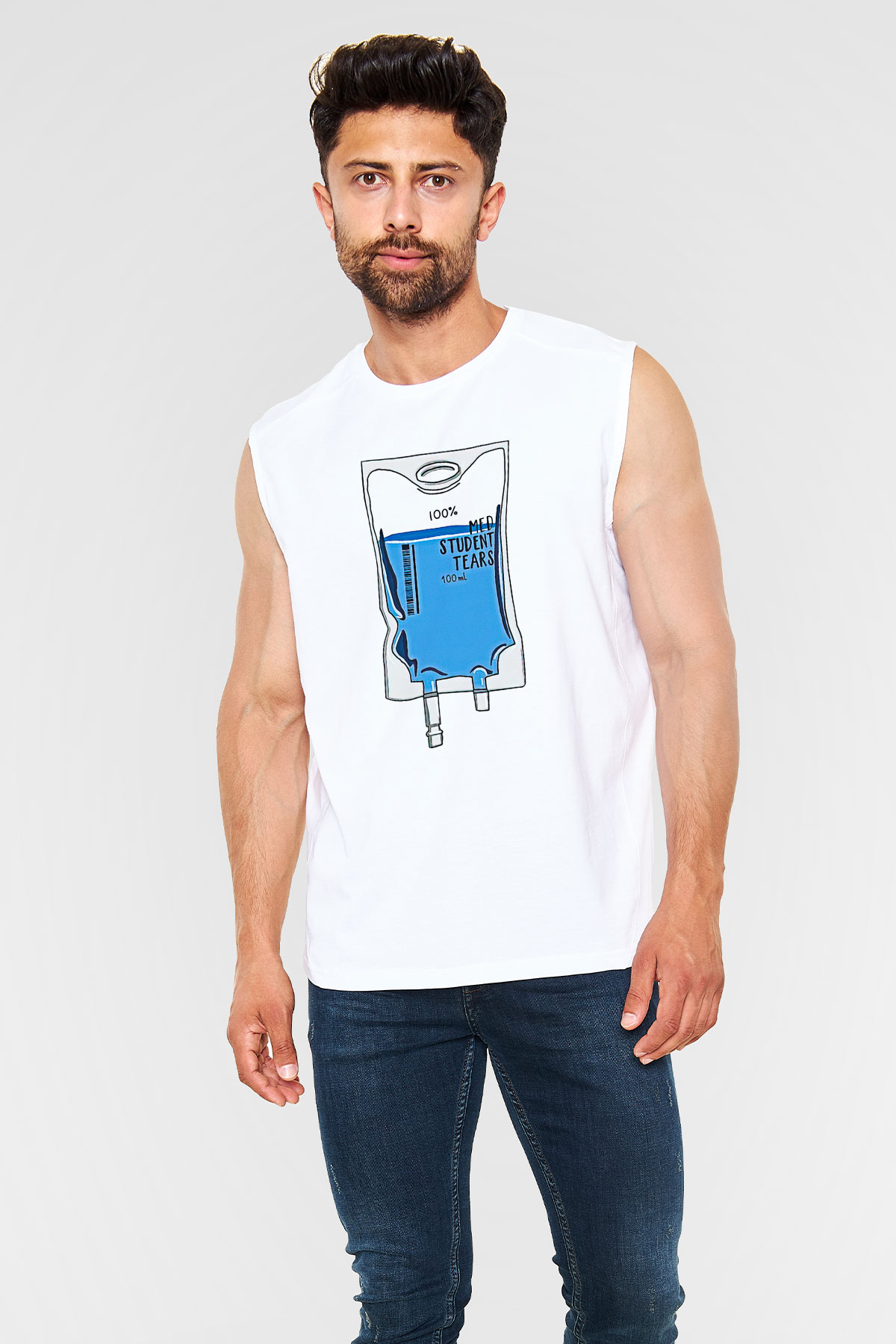 Tıp Bayramı Baskılı Beyaz Unisex Kolsuz Tişört - Tshirt