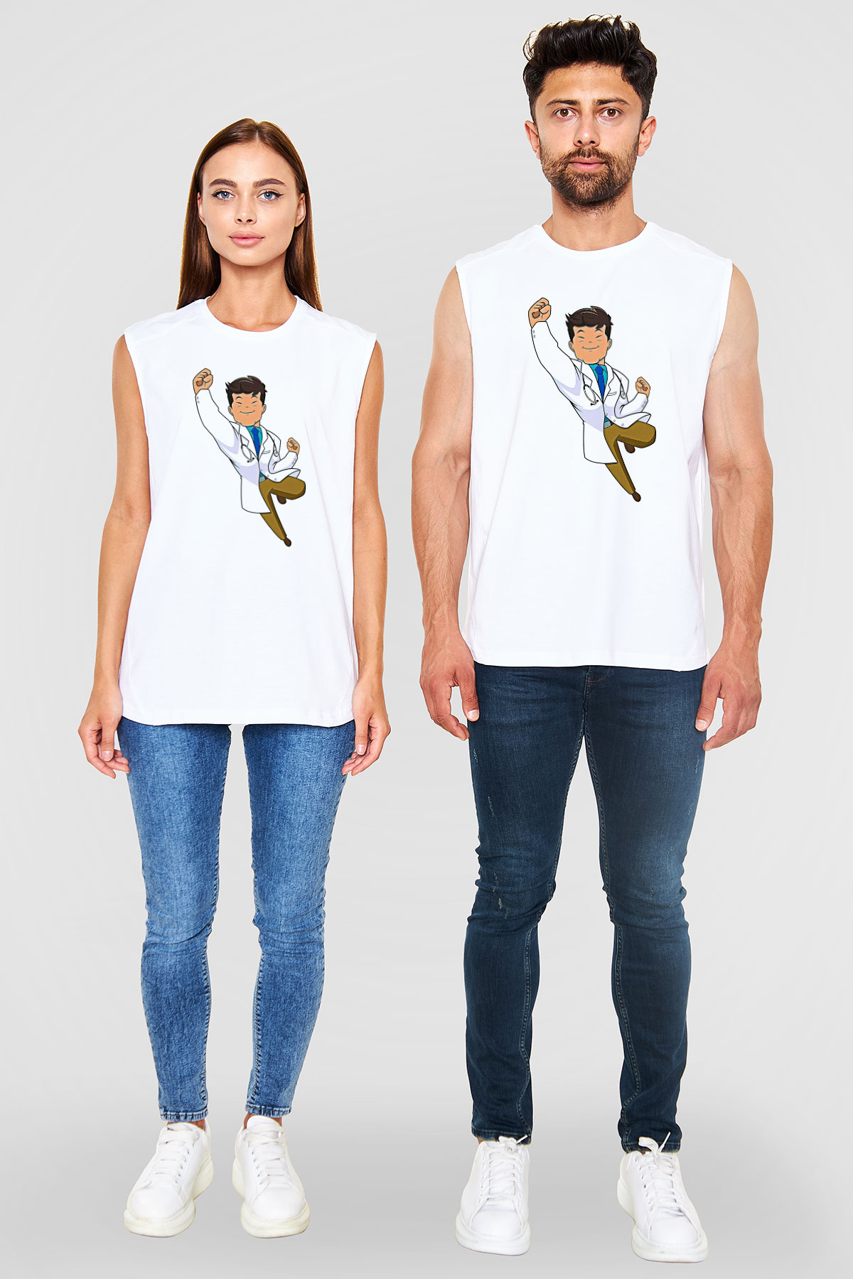 Tıp Bayramı Baskılı Beyaz Unisex Kolsuz Tişört - Tshirt