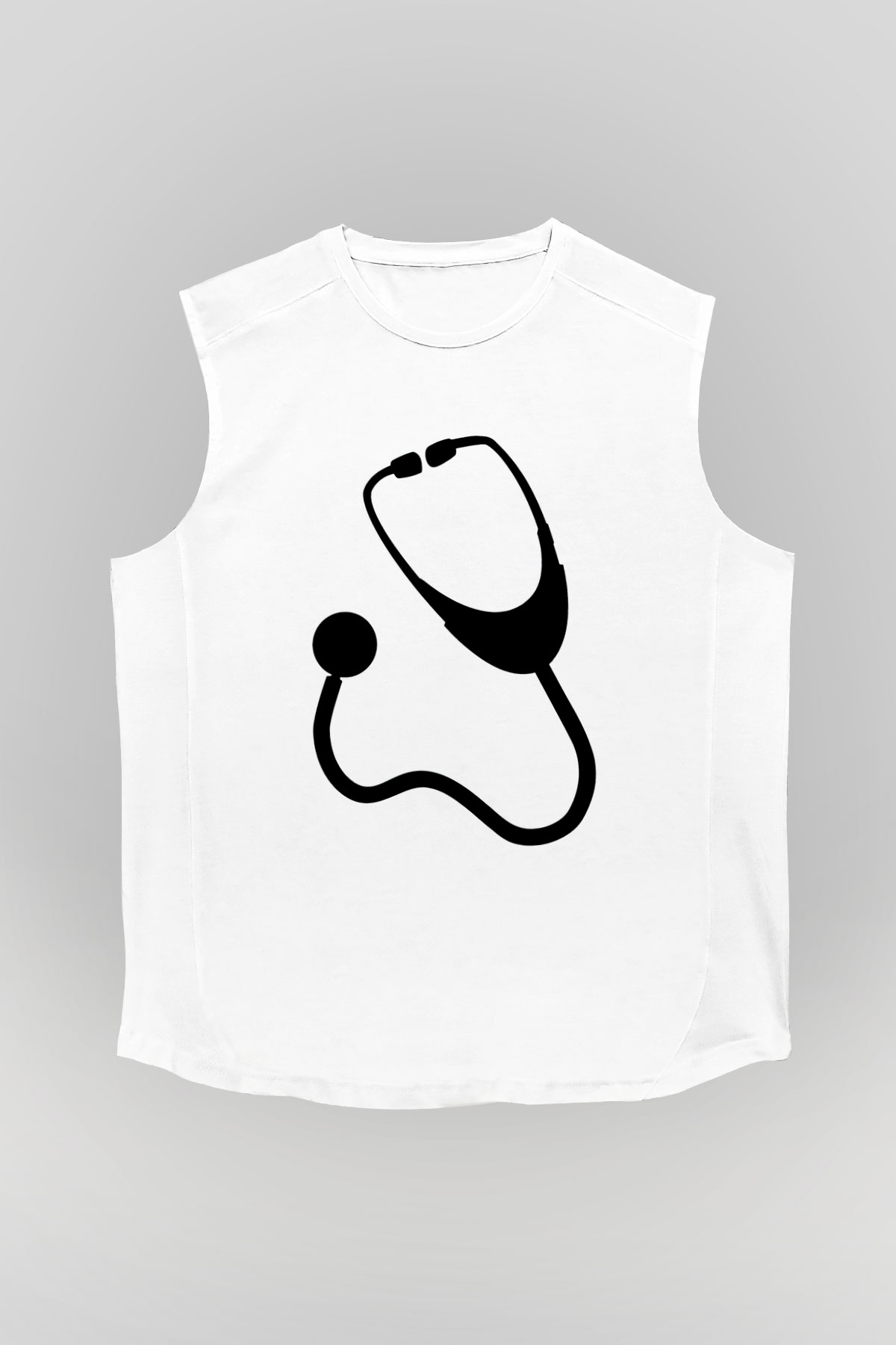 Tıp Bayramı Baskılı Beyaz Unisex Kolsuz Tişört - Tshirt