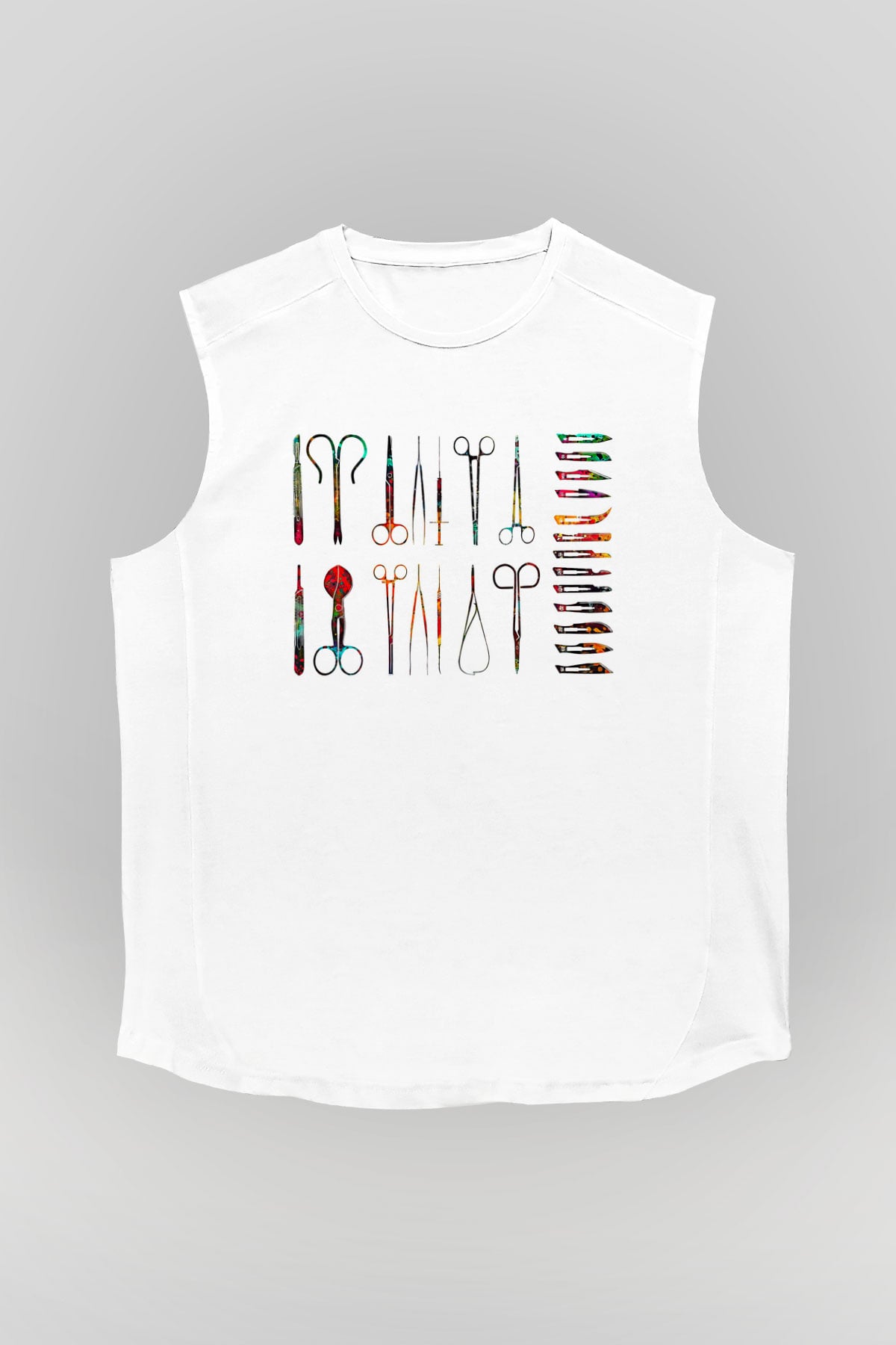 Tıp Bayramı Baskılı Beyaz Unisex Kolsuz Tişört - Tshirt