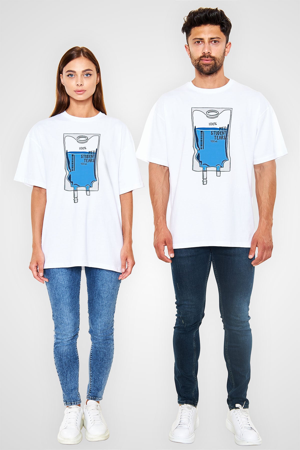 Tıp Bayramı Baskılı Beyaz Unisex Oversize Tişört - Tshirt