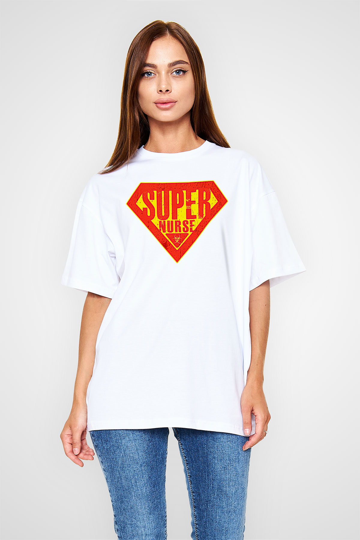 Tıp Bayramı Baskılı Beyaz Unisex Oversize Tişört - Tshirt