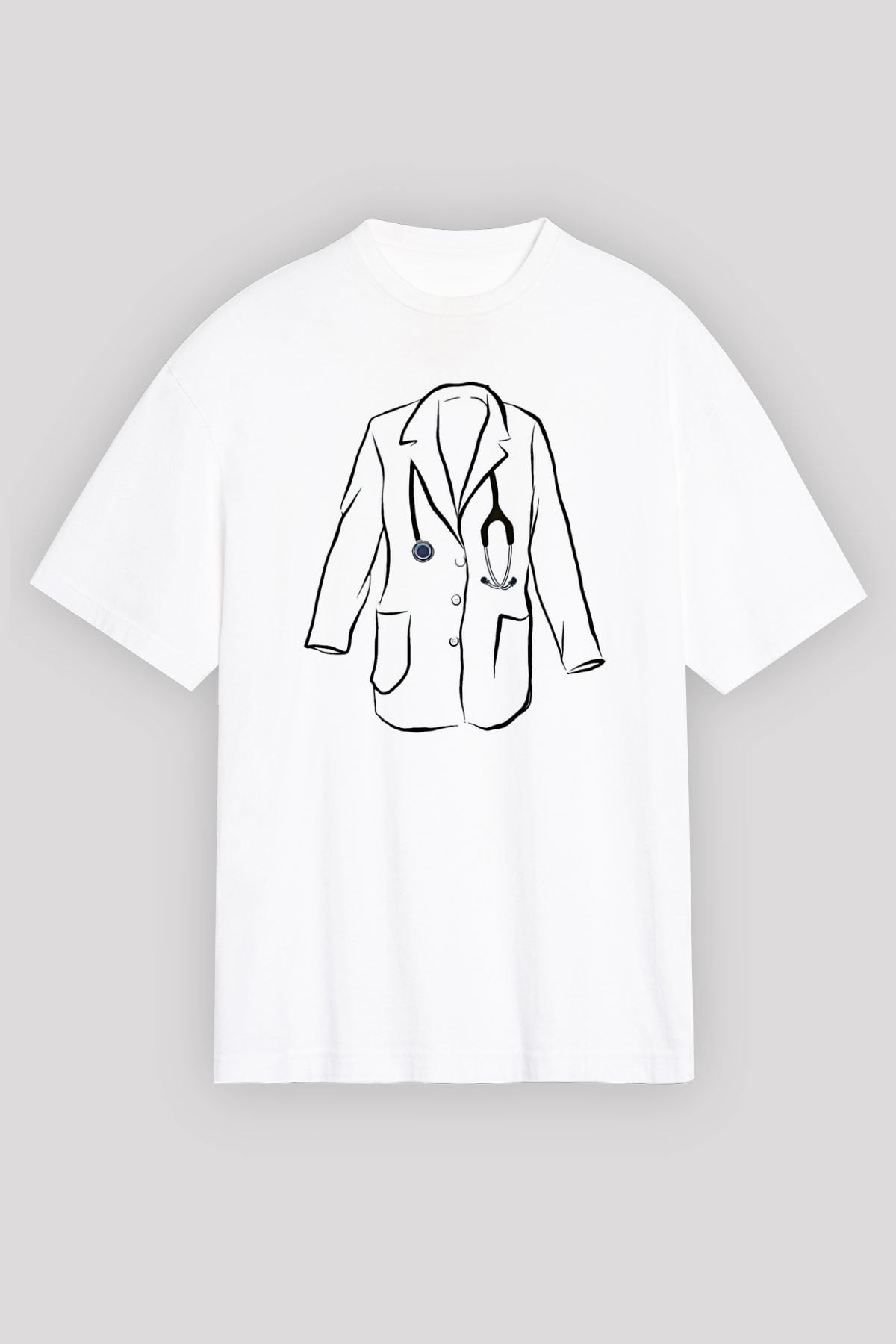 Tıp Bayramı Baskılı Beyaz Unisex Oversize Tişört - Tshirt