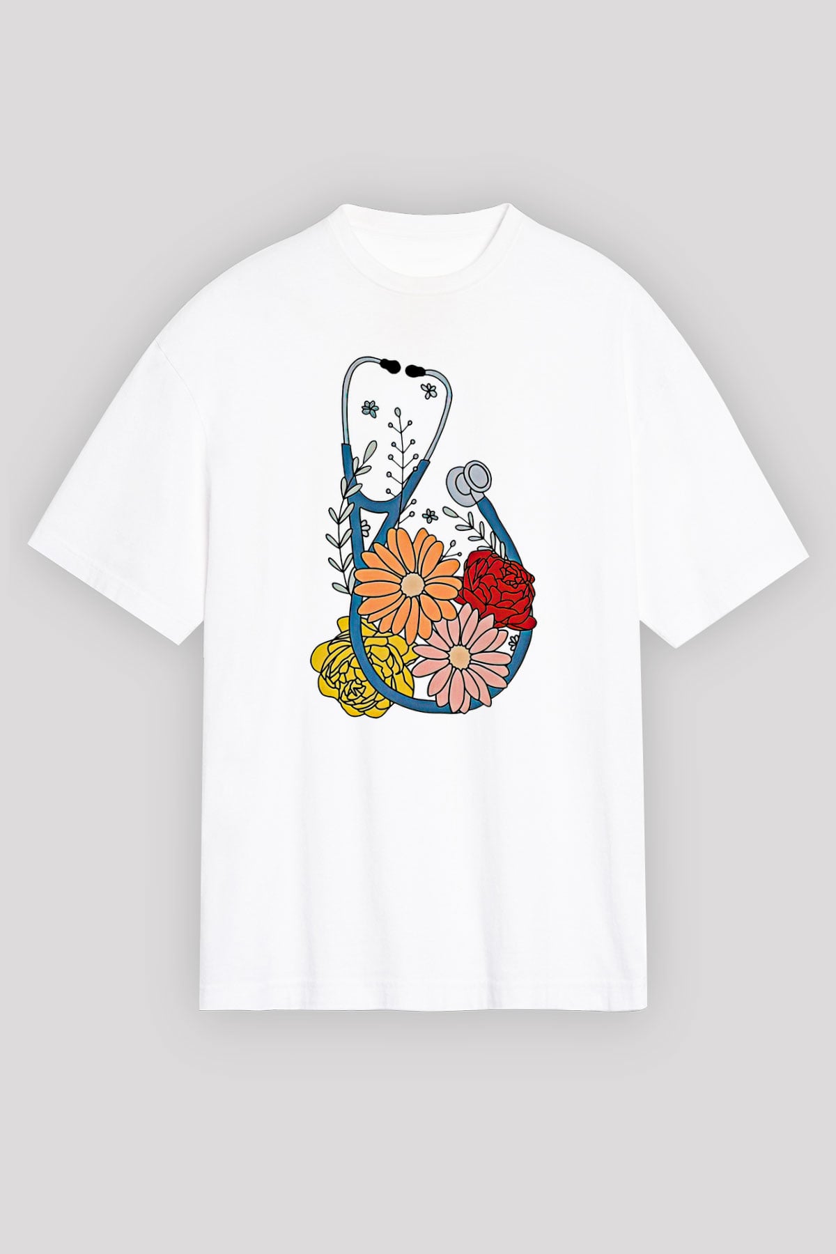 Tıp Bayramı Baskılı Beyaz Unisex Oversize Tişört - Tshirt