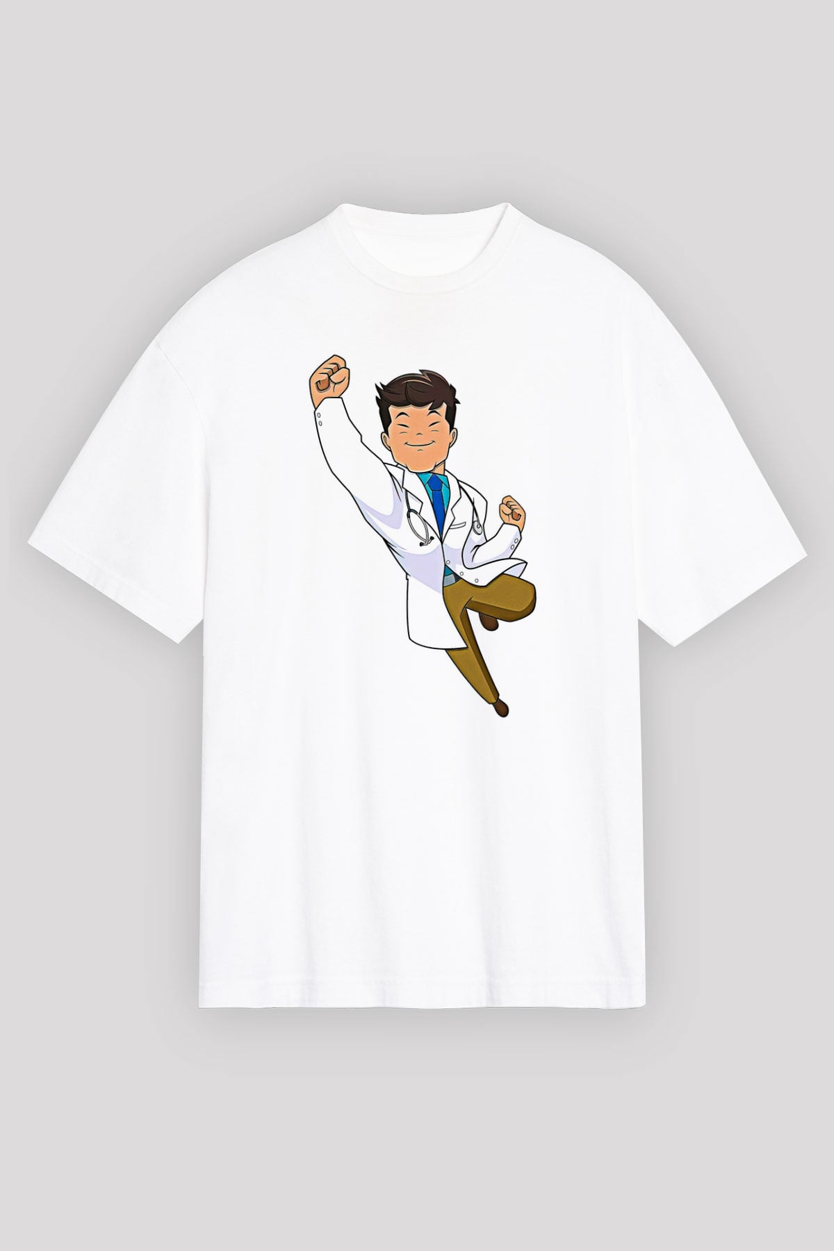 Tıp Bayramı Baskılı Beyaz Unisex Oversize Tişört - Tshirt