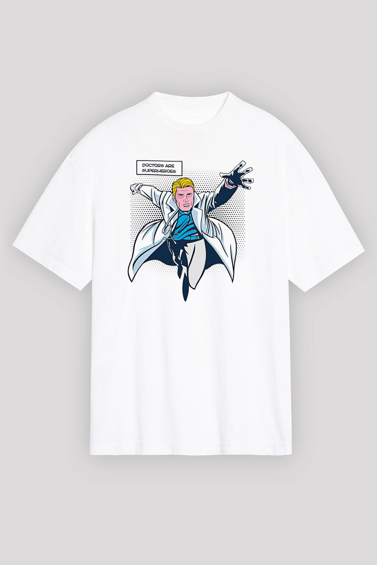 Tıp Bayramı Baskılı Beyaz Unisex Oversize Tişört - Tshirt