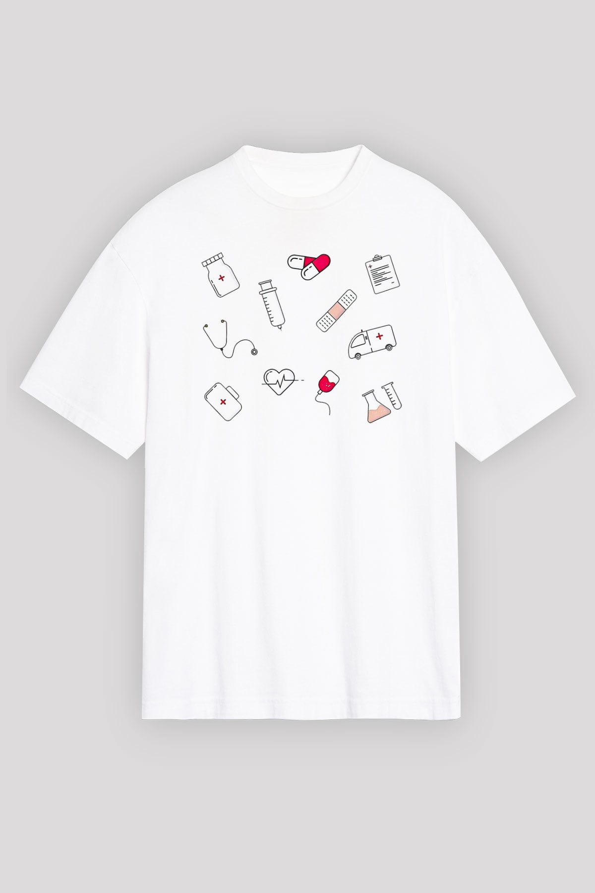 Tıp Bayramı Baskılı Beyaz Unisex Oversize Tişört - Tshirt