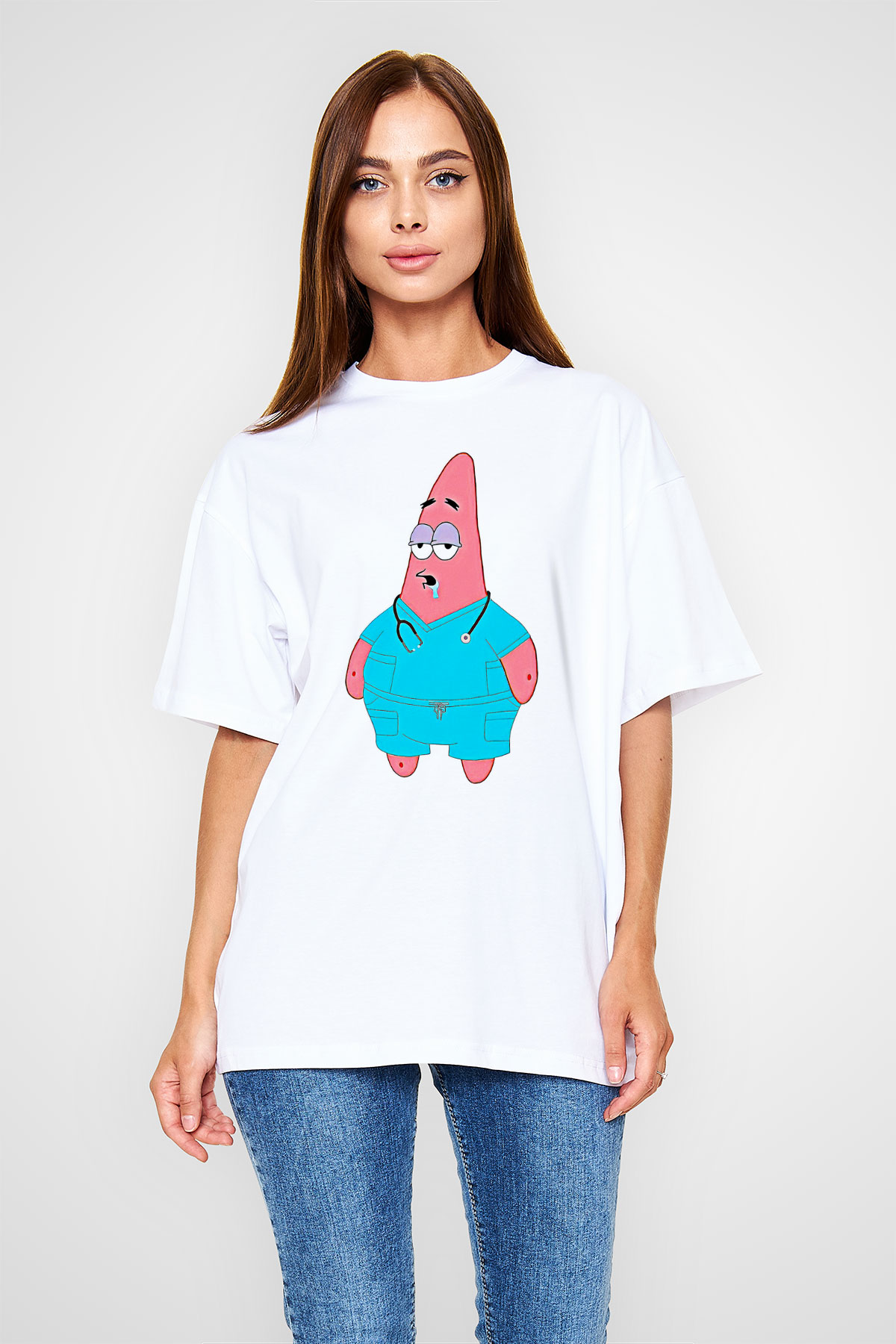 Tıp Bayramı Baskılı Beyaz Unisex Oversize Tişört - Tshirt