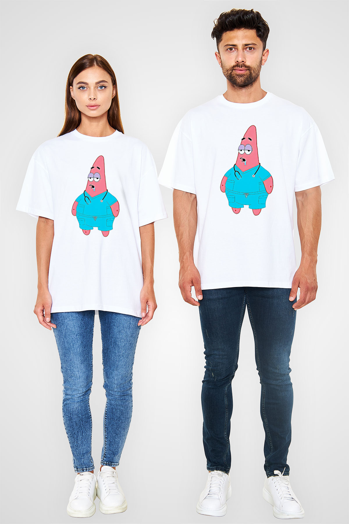 Tıp Bayramı Baskılı Beyaz Unisex Oversize Tişört - Tshirt