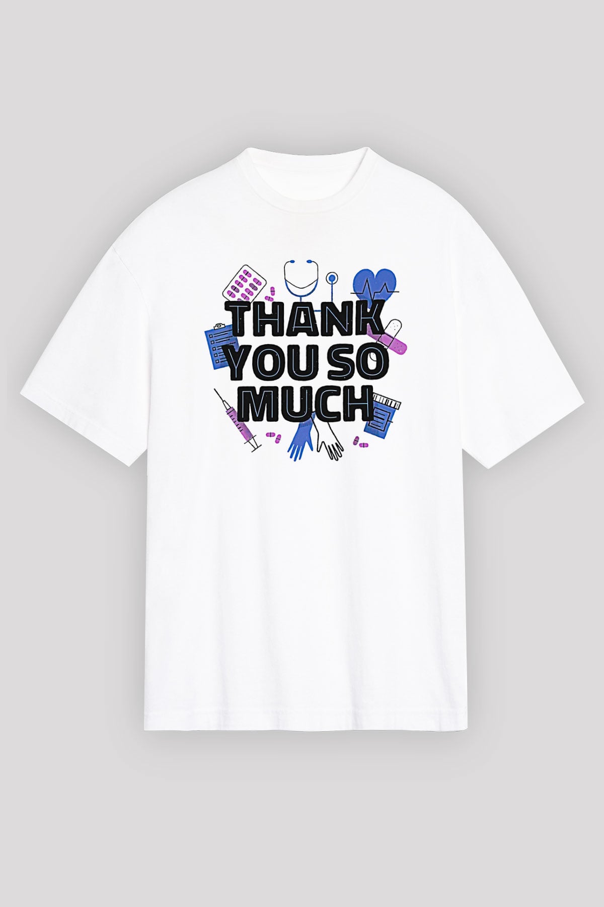 Tıp Bayramı Baskılı Beyaz Unisex Oversize Tişört - Tshirt