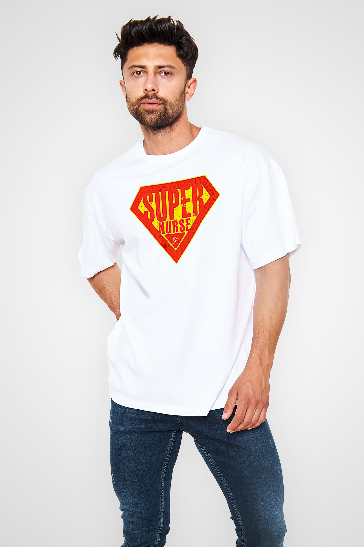 Tıp Bayramı Baskılı Beyaz Unisex Oversize Tişört - Tshirt