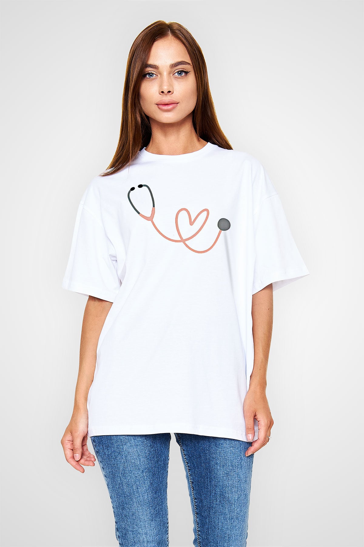 Tıp Bayramı Baskılı Beyaz Unisex Oversize Tişört - Tshirt