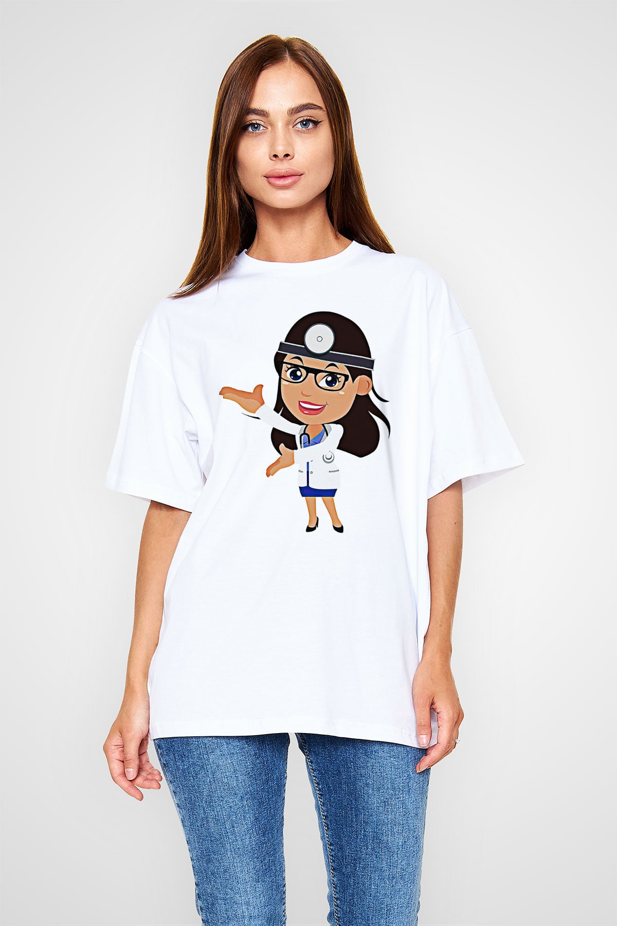 Tıp Bayramı Baskılı Beyaz Unisex Oversize Tişört - Tshirt