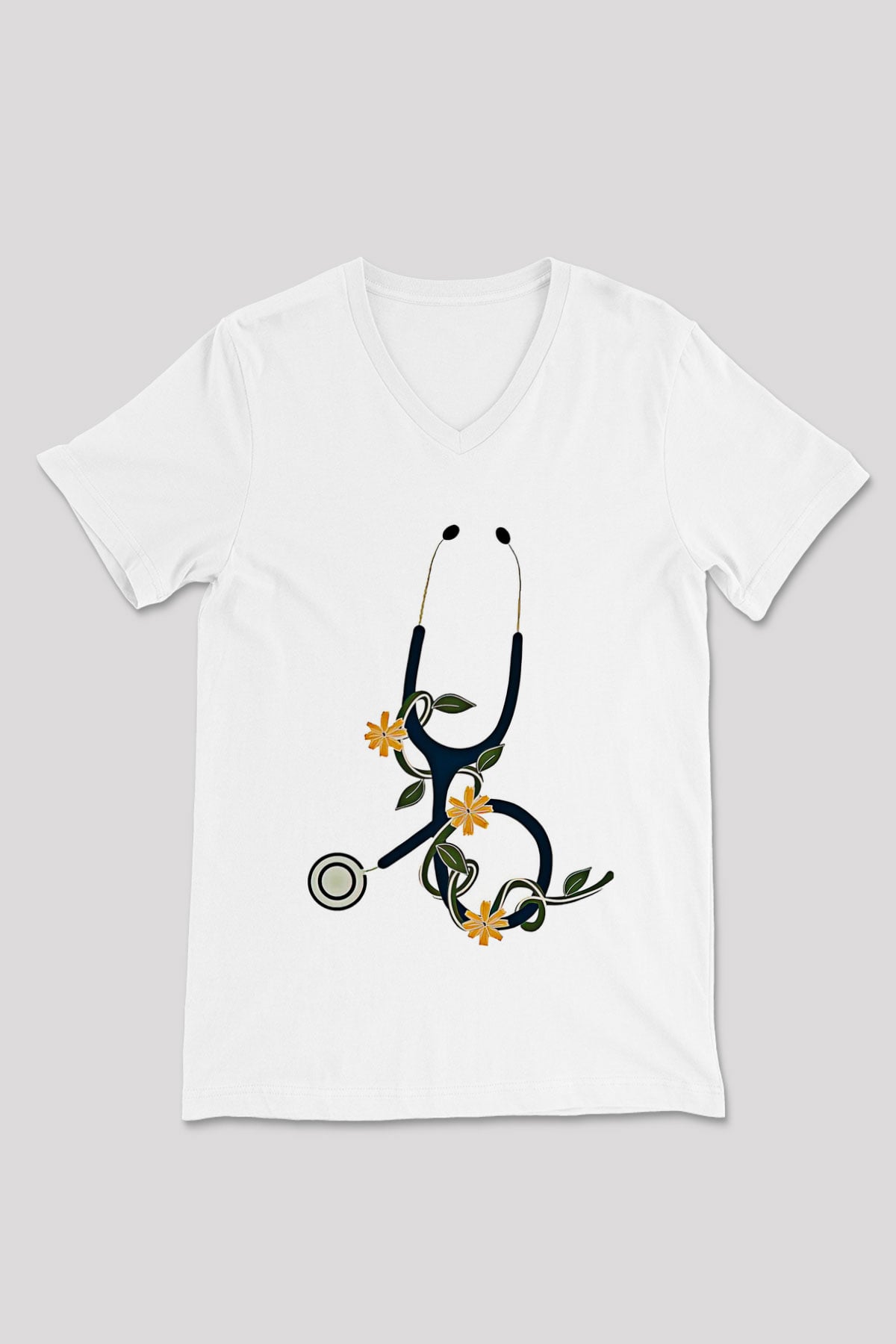 Tıp Bayramı Baskılı Beyaz Unisex V Yaka Tişört - Tshirt