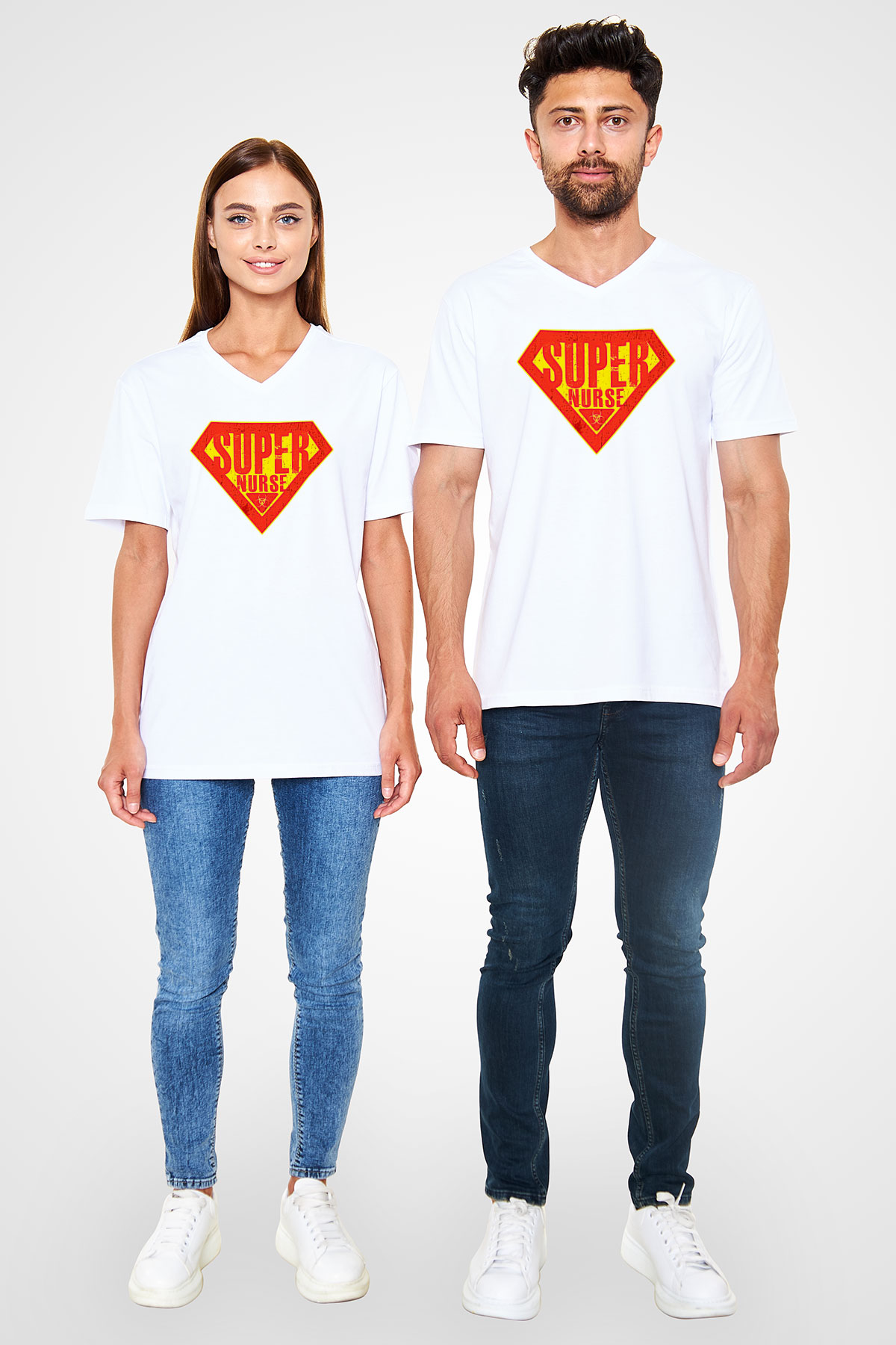 Tıp Bayramı Baskılı Beyaz Unisex V Yaka Tişört - Tshirt
