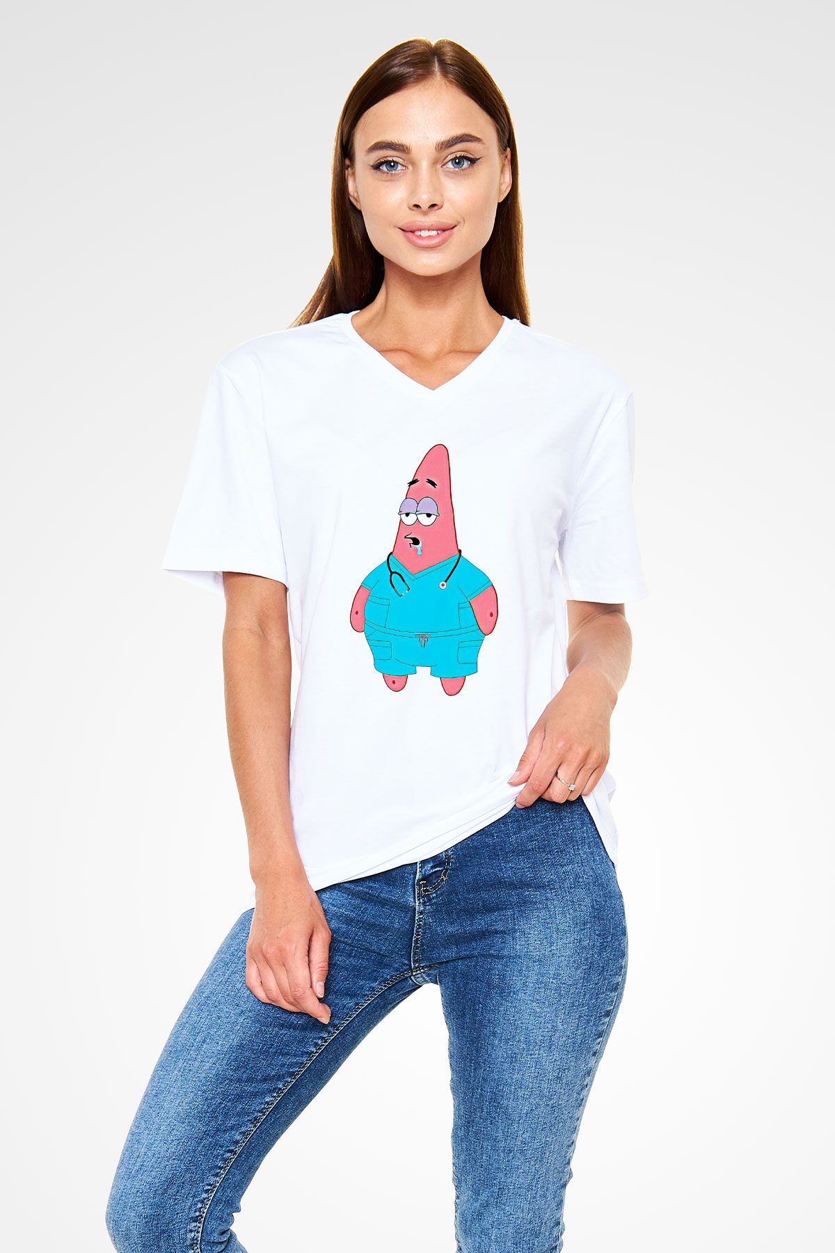 Tıp Bayramı Baskılı Beyaz Unisex V Yaka Tişört - Tshirt