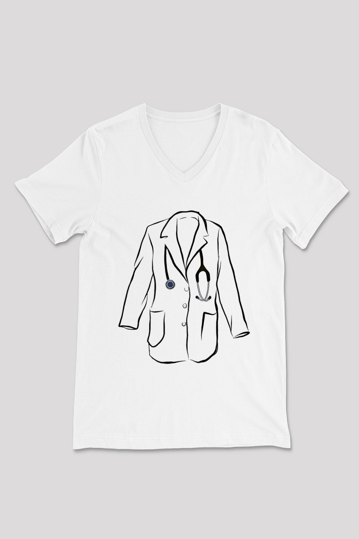 Tıp Bayramı Baskılı Beyaz Unisex V Yaka Tişört - Tshirt