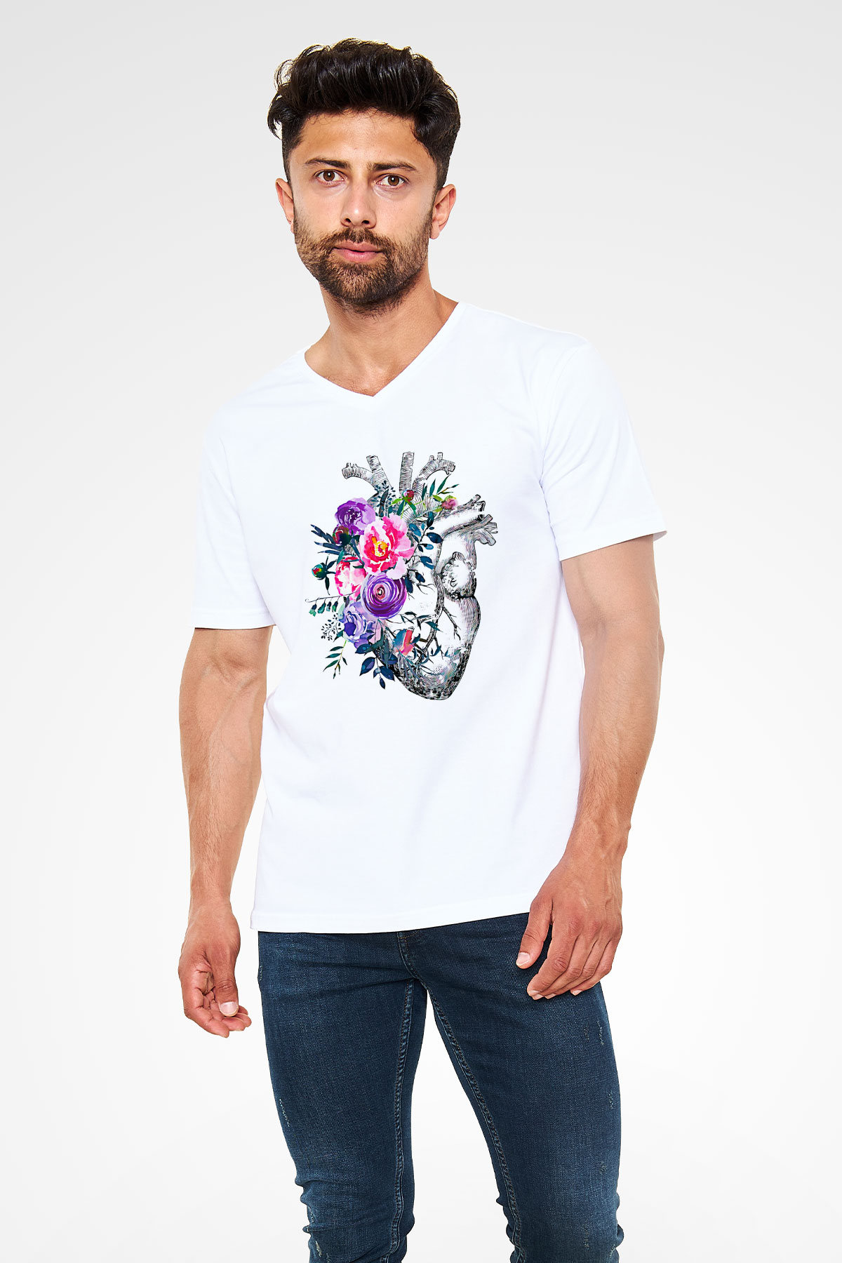 Tıp Bayramı Baskılı Beyaz Unisex V Yaka Tişört - Tshirt