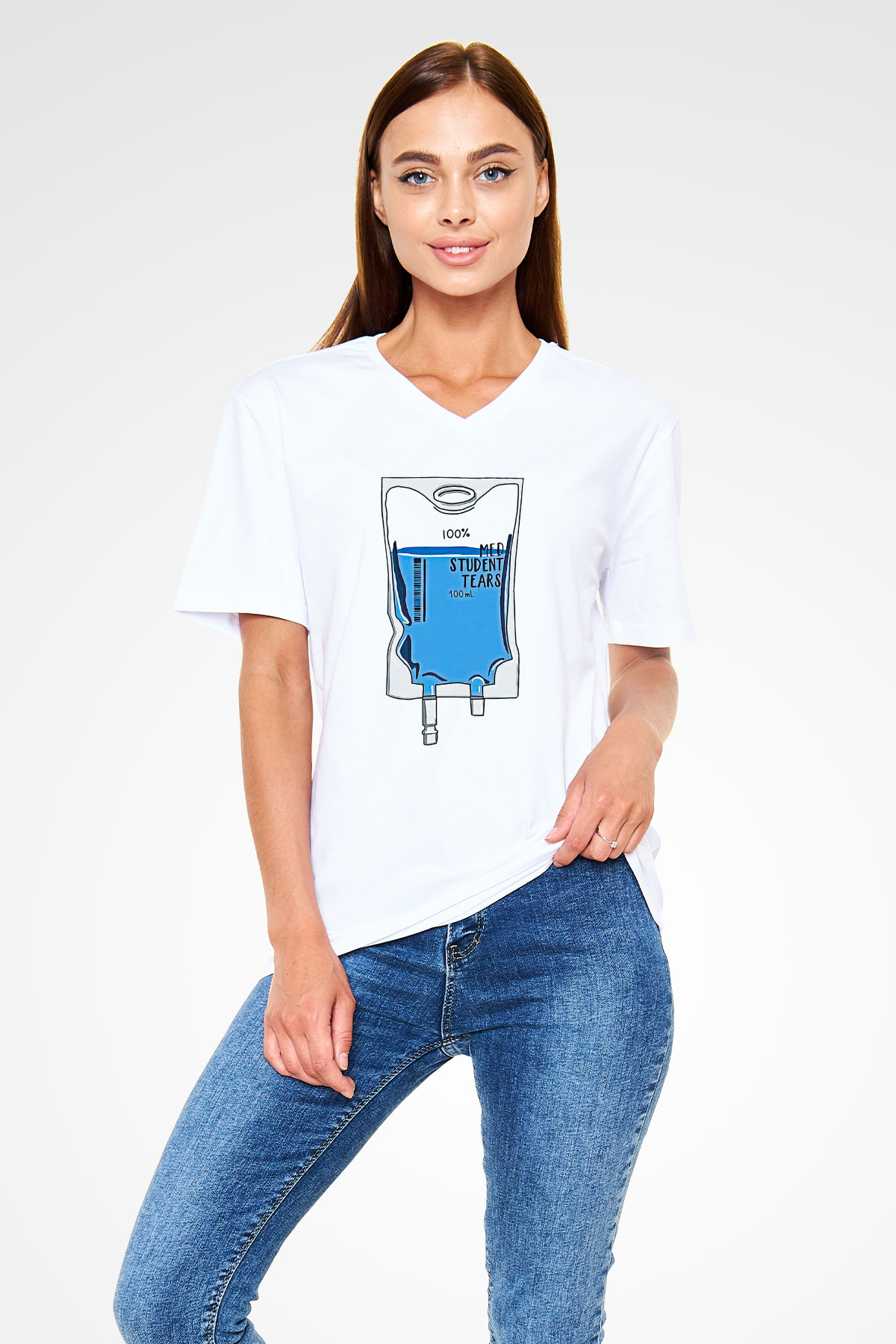 Tıp Bayramı Baskılı Beyaz Unisex V Yaka Tişört - Tshirt