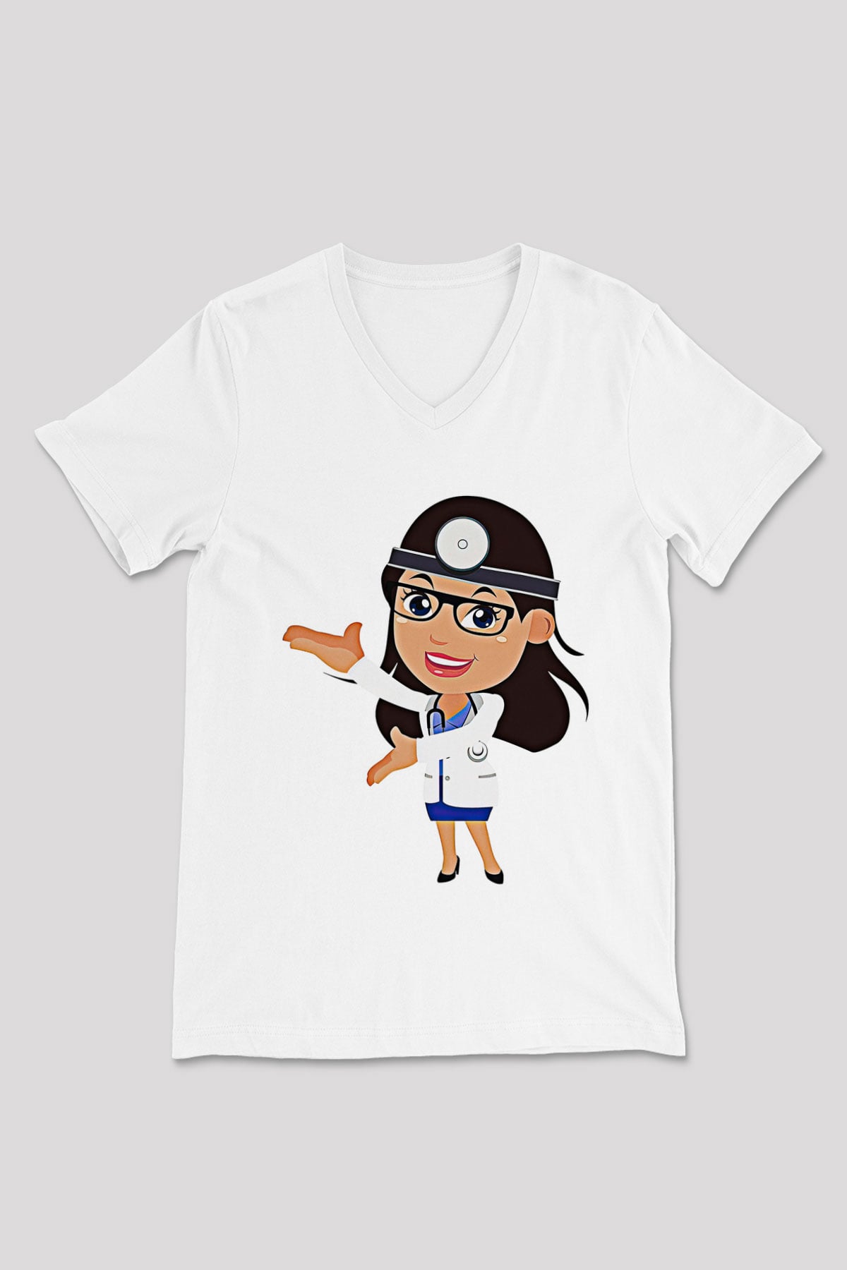 Tıp Bayramı Baskılı Beyaz Unisex V Yaka Tişört - Tshirt
