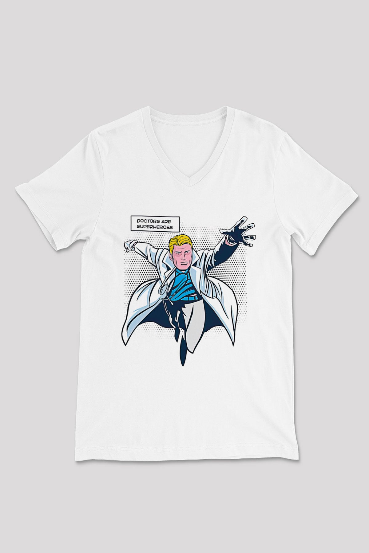 Tıp Bayramı Baskılı Beyaz Unisex V Yaka Tişört - Tshirt