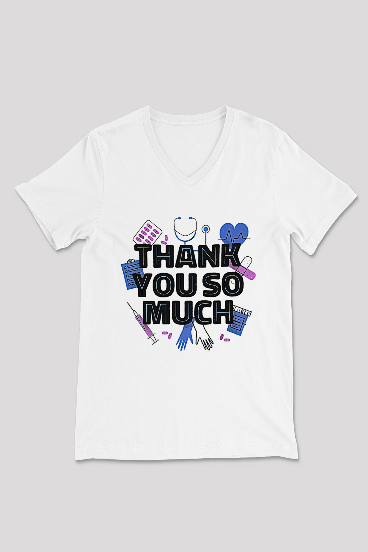 Tıp Bayramı Baskılı Beyaz Unisex V Yaka Tişört - Tshirt